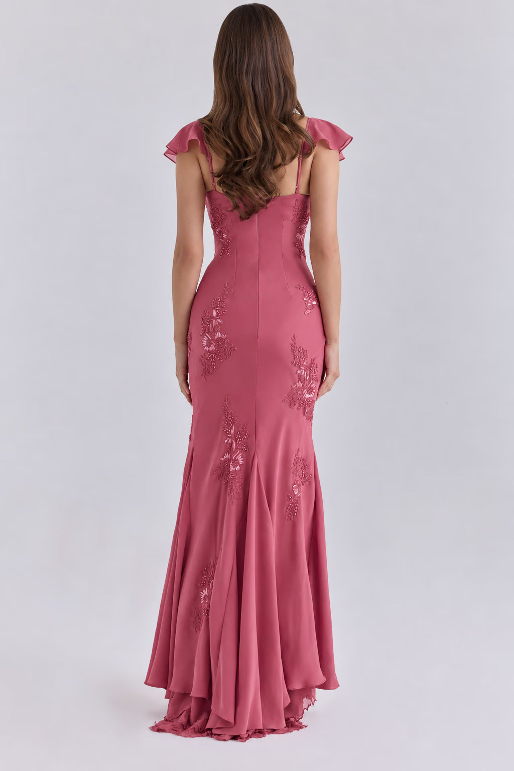 Arabella Rose Pink Satin Embellished Maxi Gown - Limited Edition