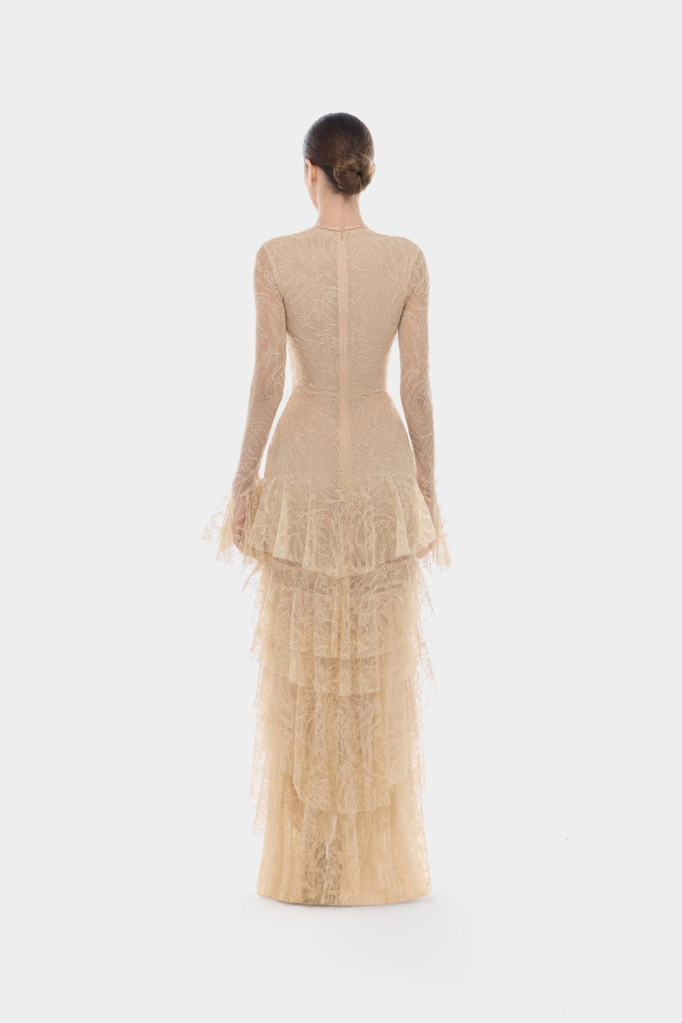 Beige Lace Cascade Dress