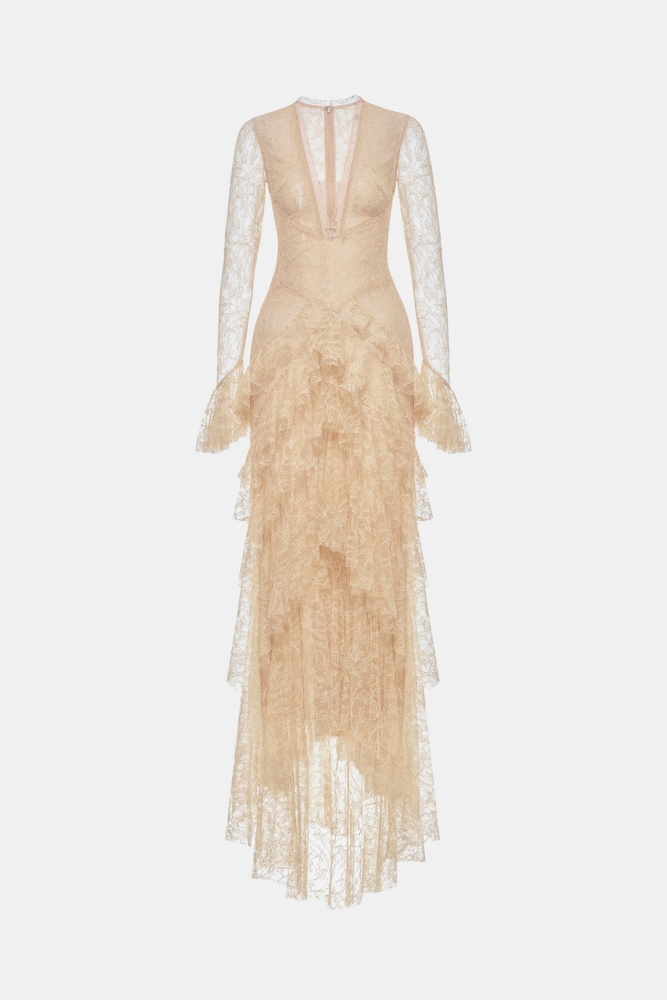 Beige Lace Cascade Dress