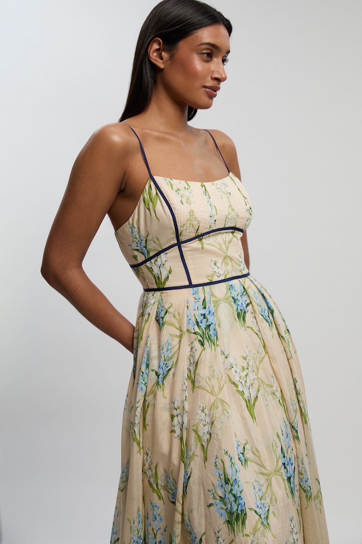 Silk Cotton Floral Strappy Woven Maxi Dress