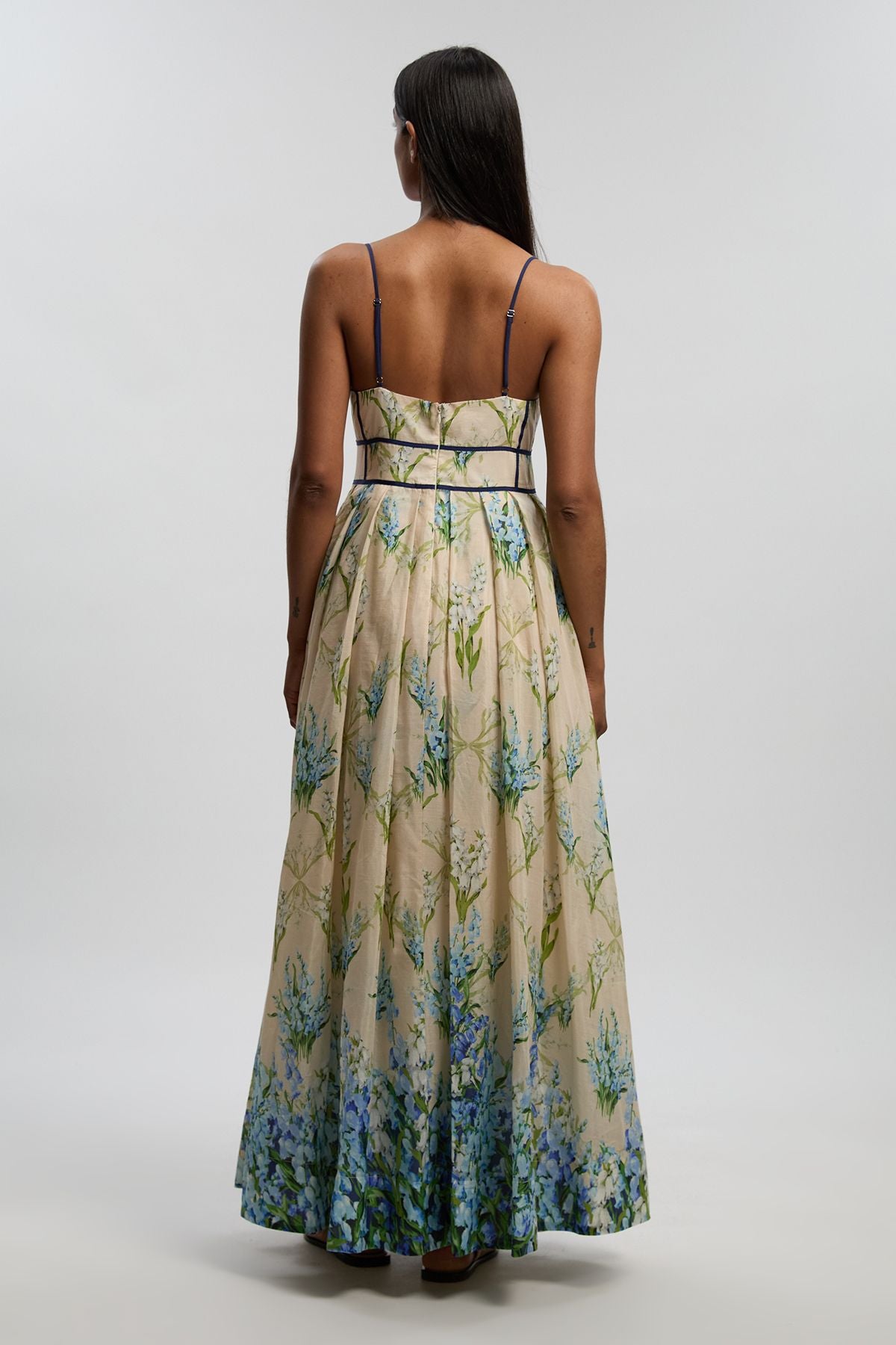 Silk Cotton Floral Strappy Woven Maxi Dress