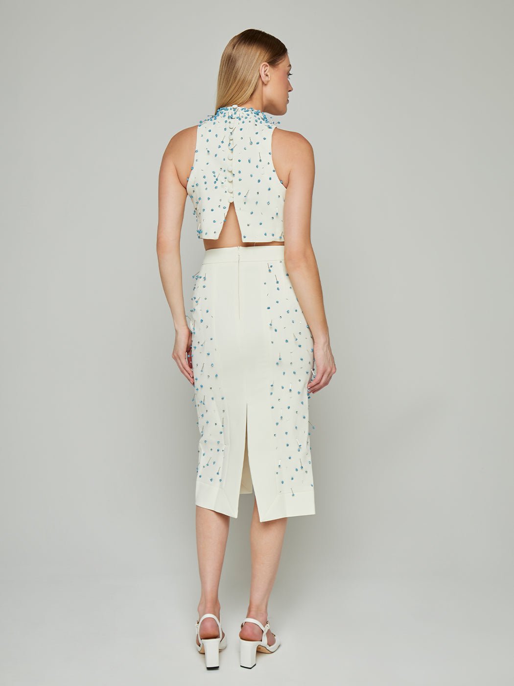 Cilla Pin Embellished Crop Top & Midi Skirt Set