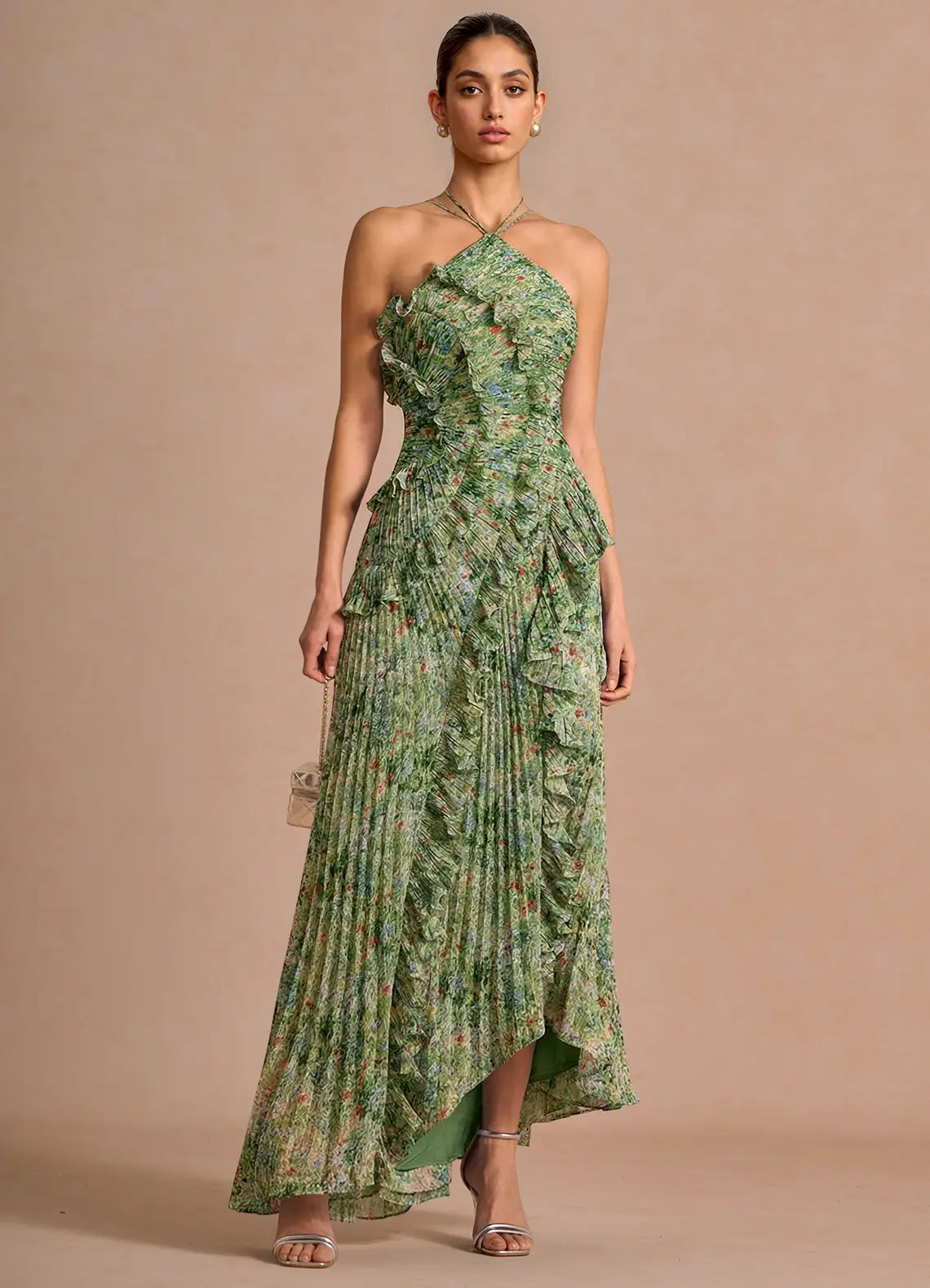 Hatsu Green Floral Maxi Dress