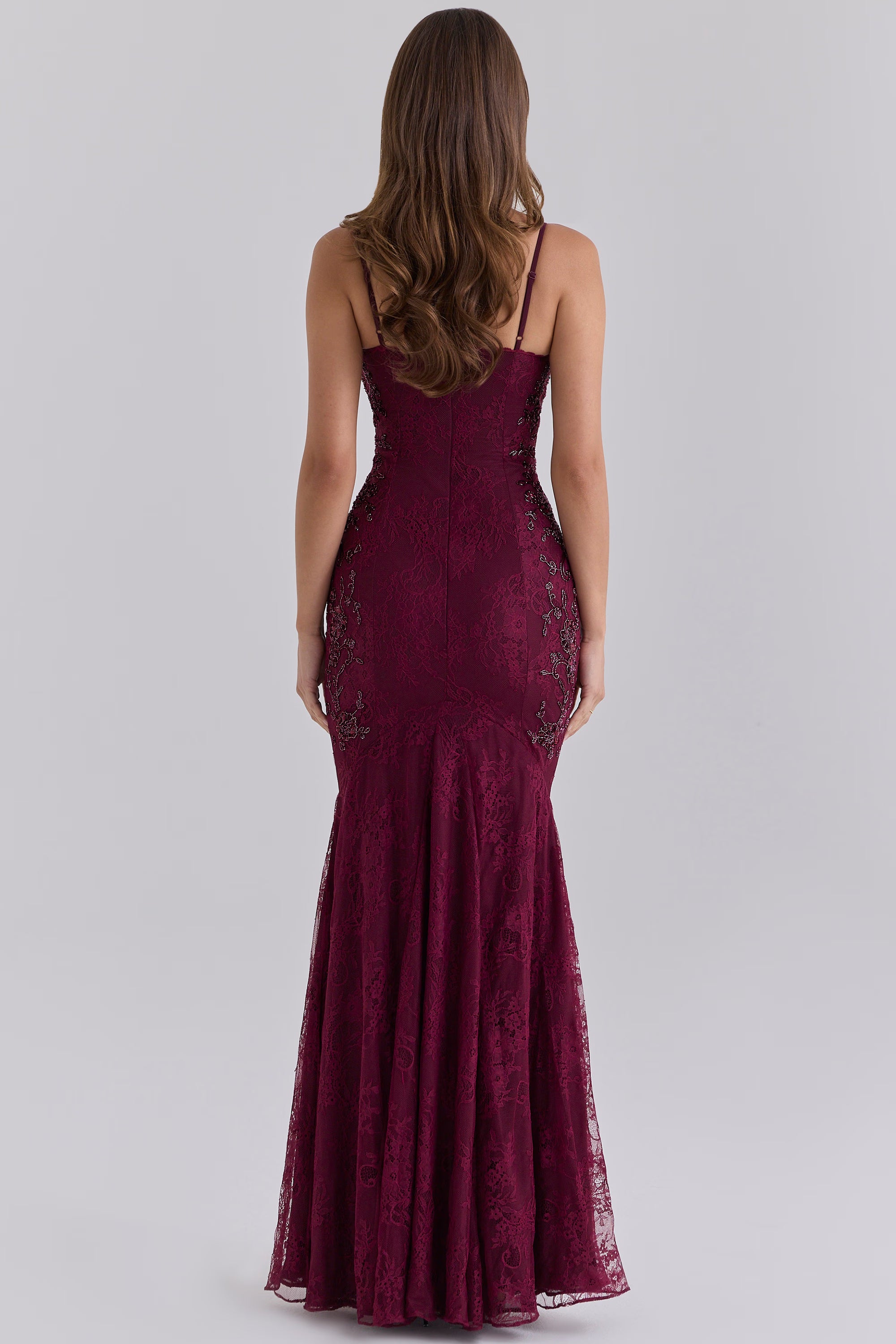 Sephina Cabernet Hand Embellished Lace Maxi Gown - Limited Edition