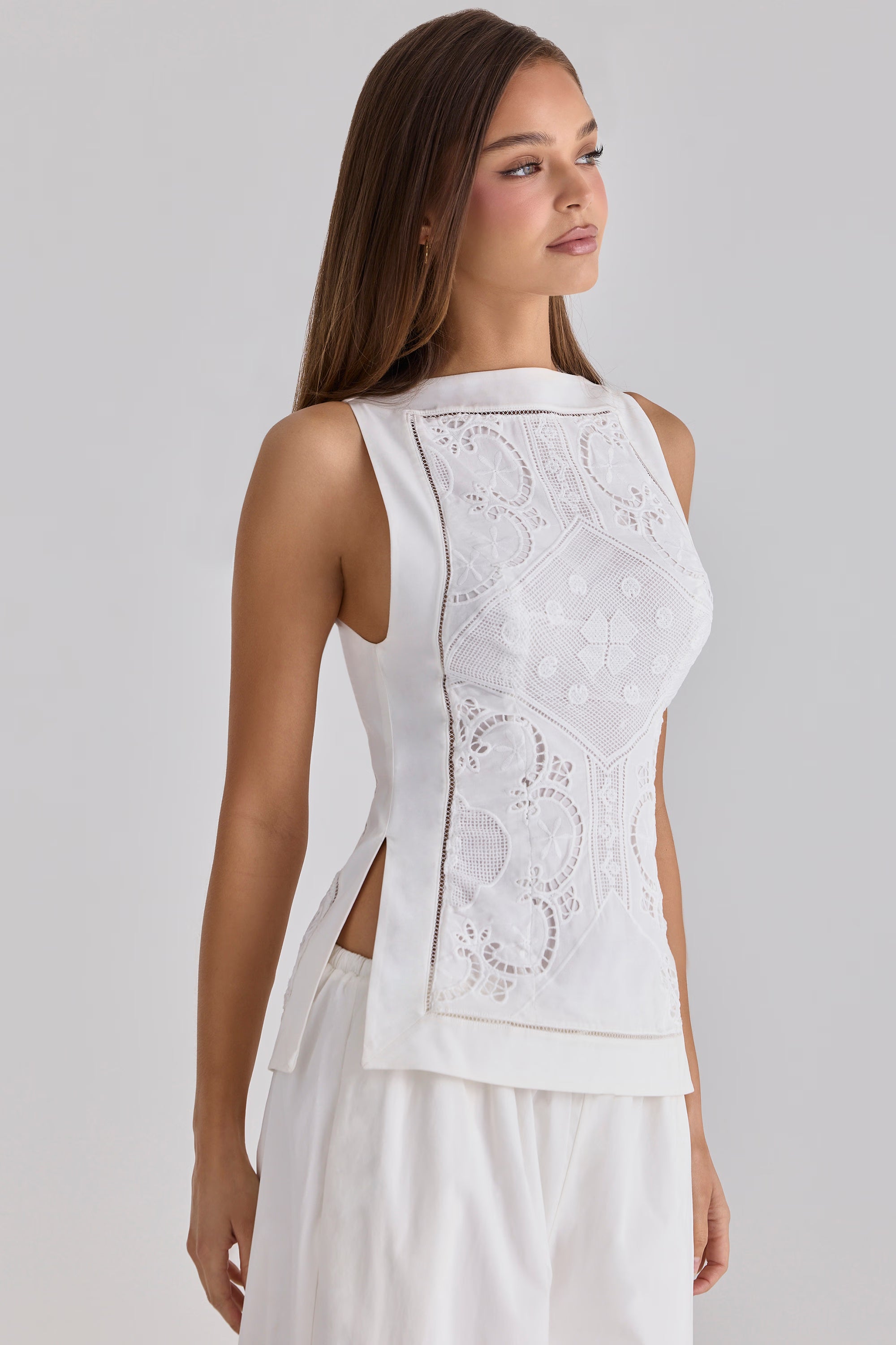 Cecilia White Cotton Placement Lace Broderie Anglaise Two‑Piece Outfit