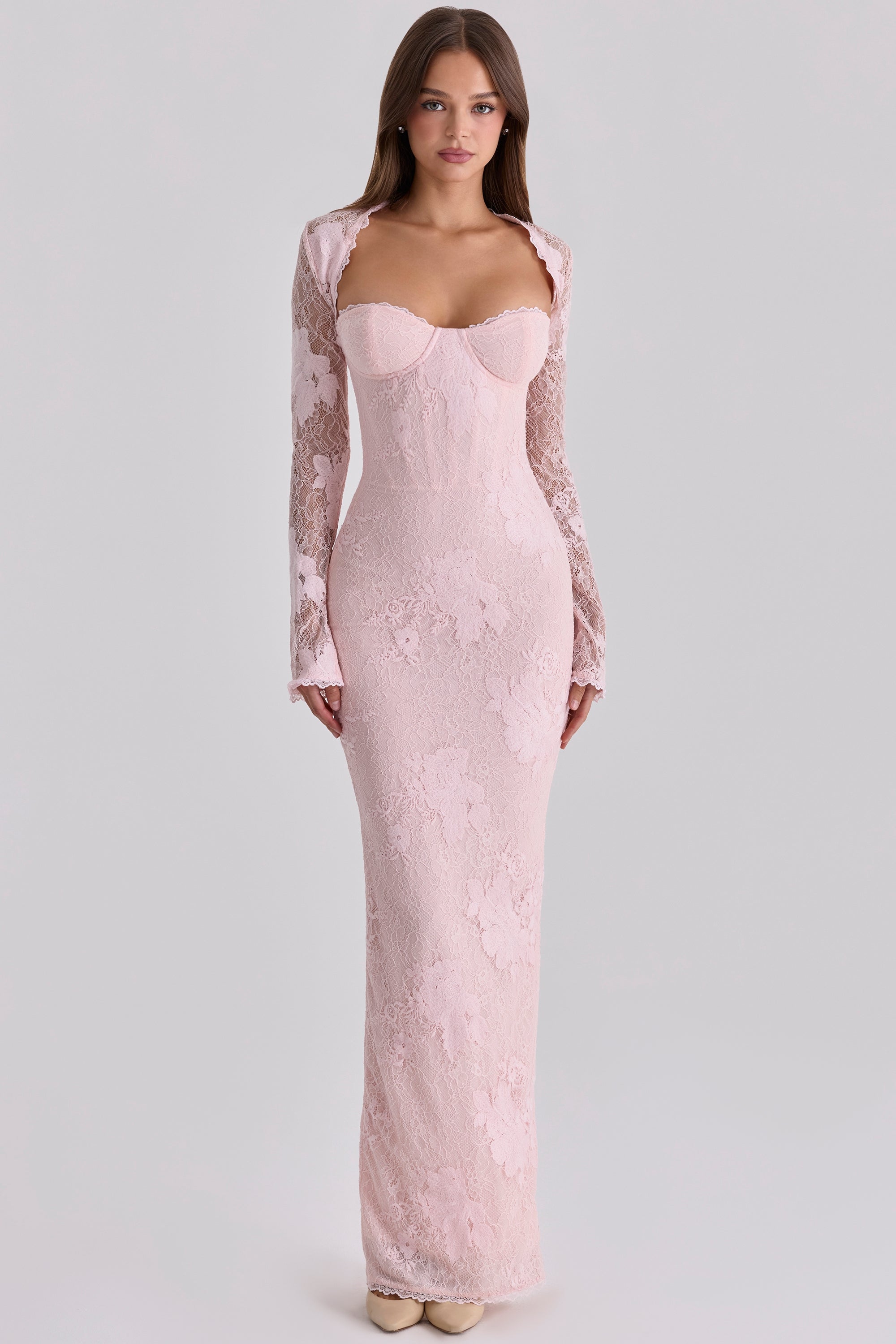 Lucienne Pink Lace Maxi Dress