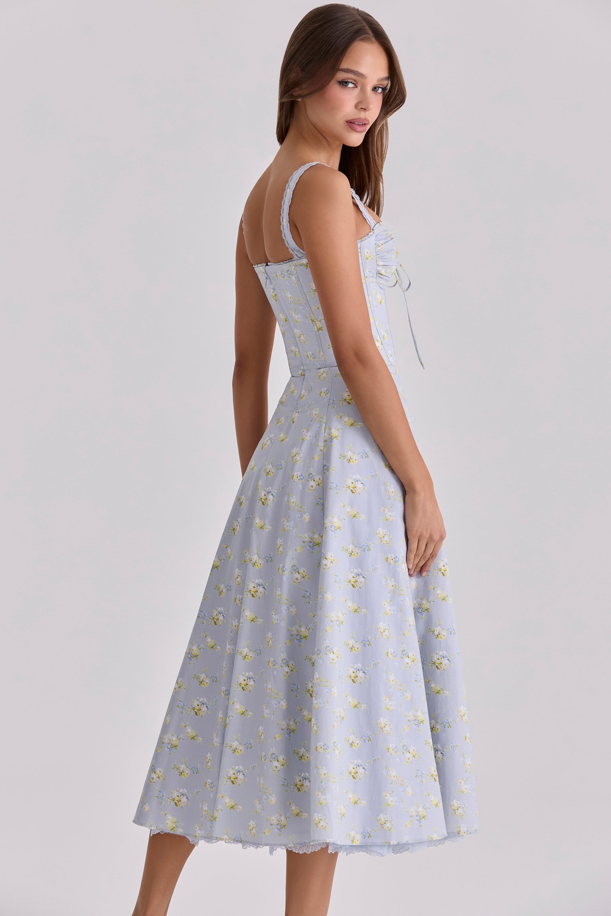 Rosalee Blue Wildflower Floral Print Midi Dress