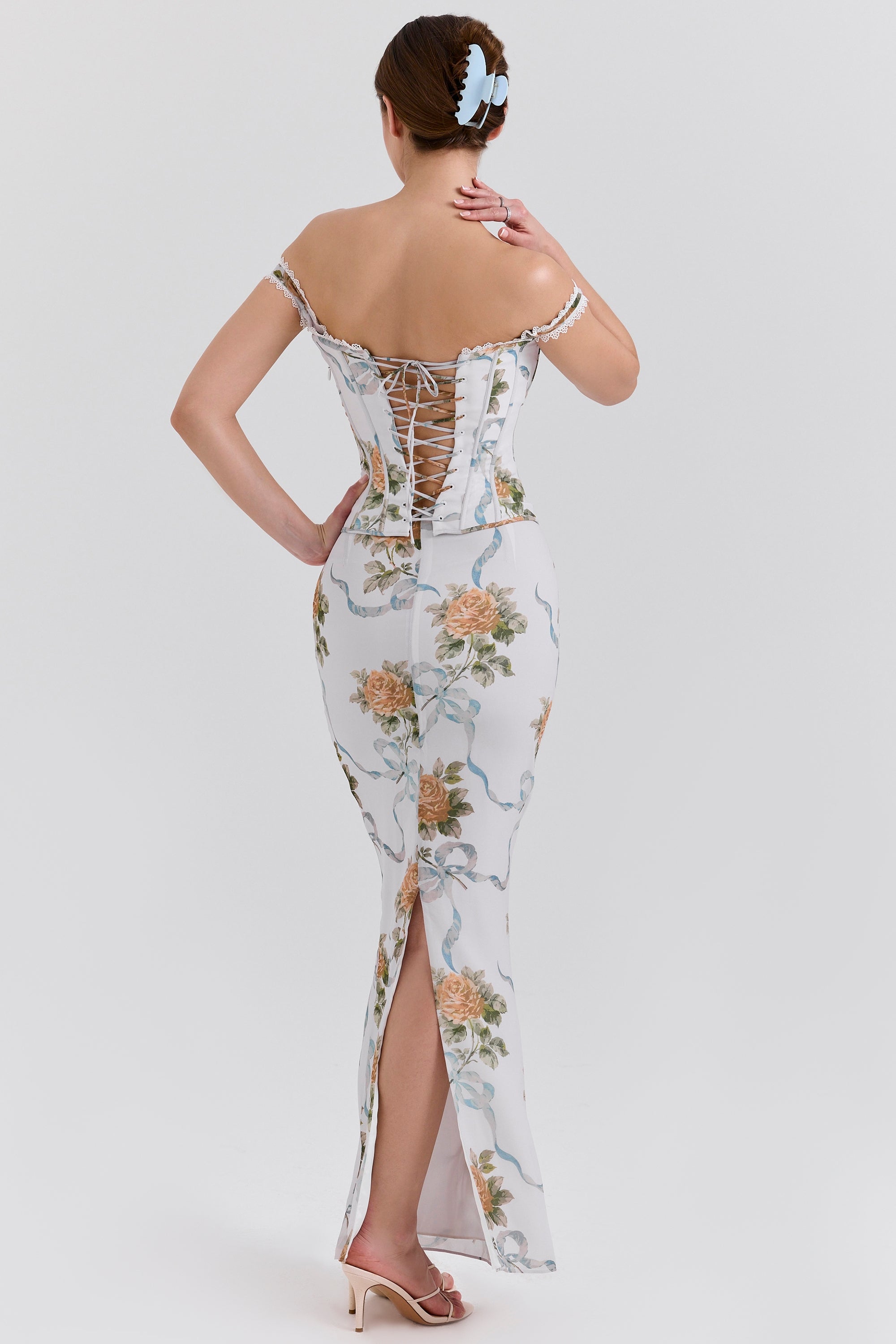 Isis Soft blue vintage floral print long dress
