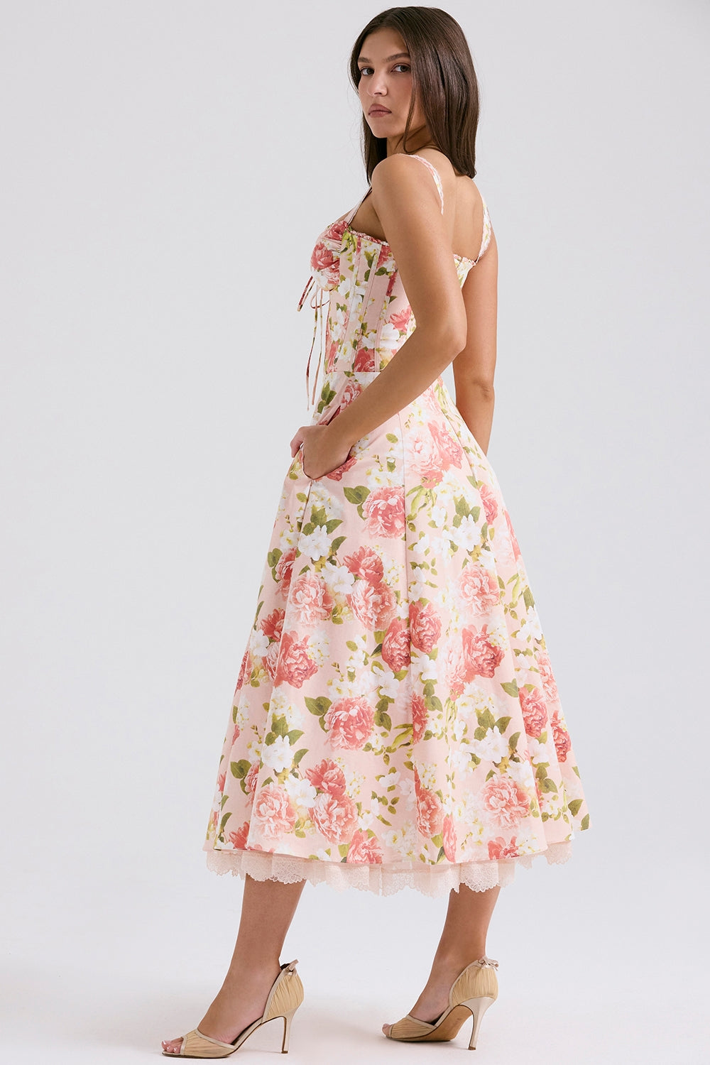 Rosalee Pink Peony Print Cotton Bustier Sundress