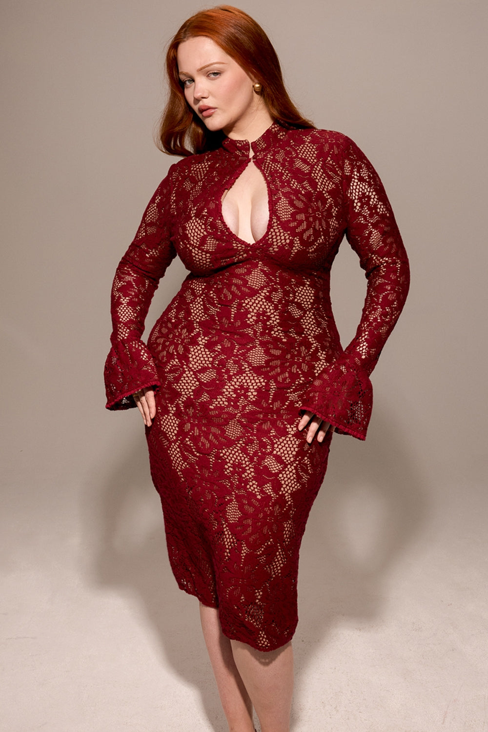 Pierette Berry Lace Midi Dress