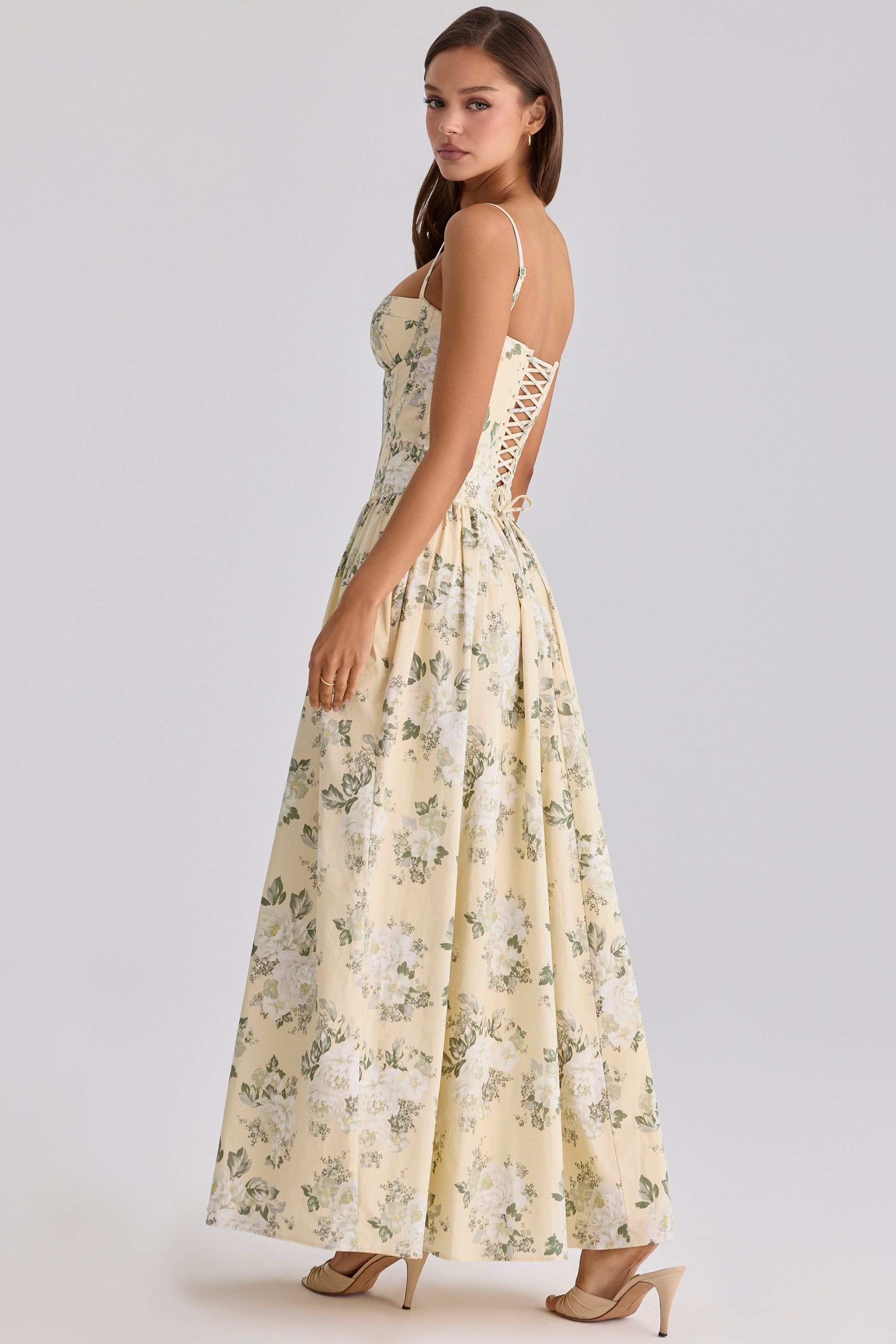 Rona Lemon Floral Print Cotton Maxi Dress