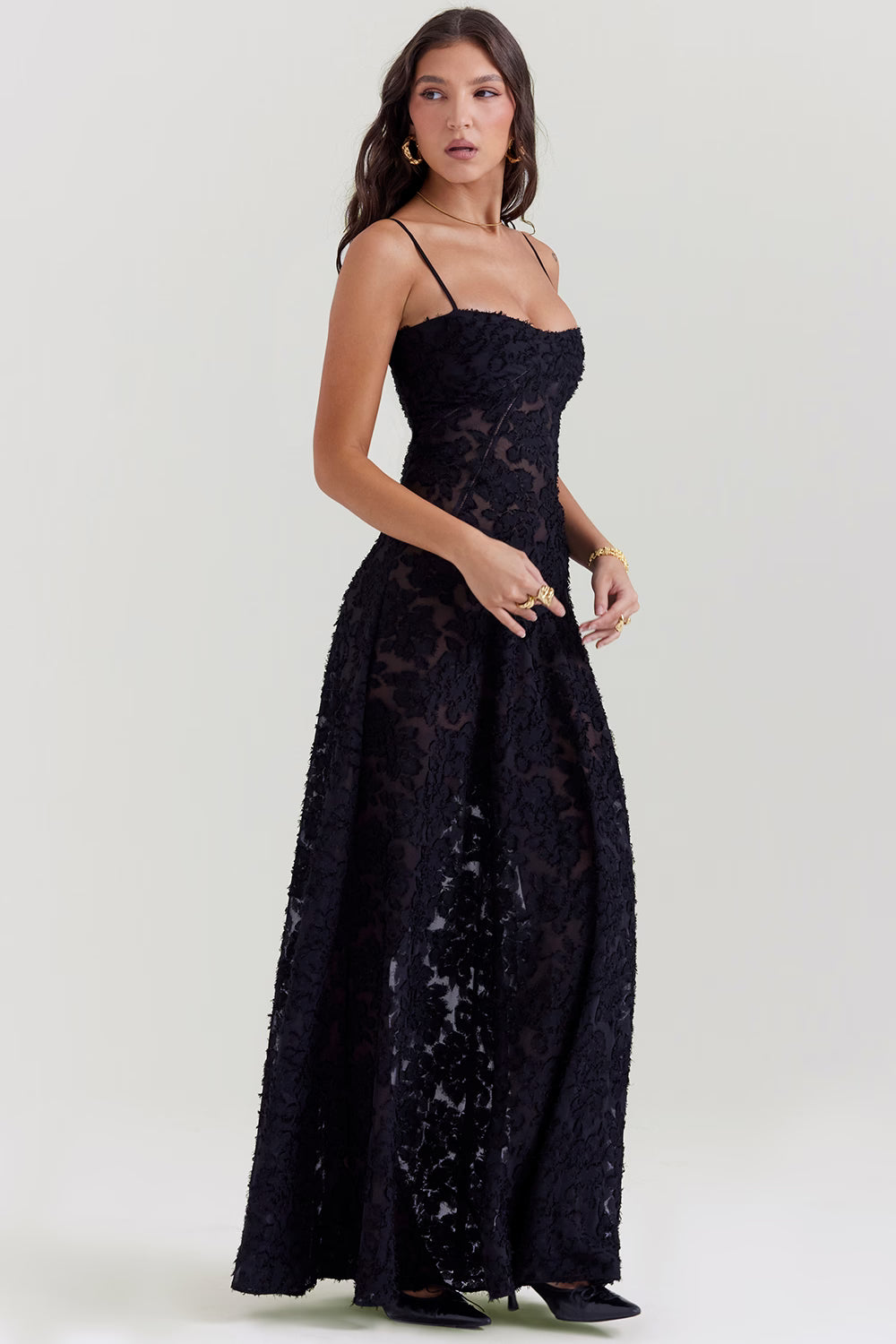 Seren Retro black printed long dress