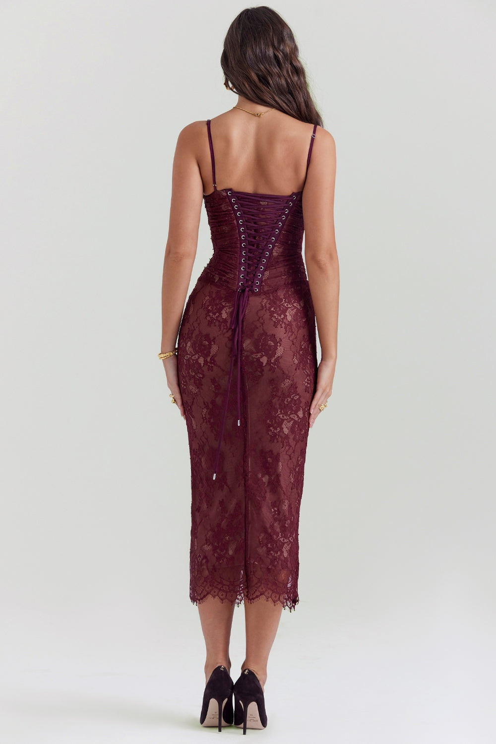 Gaia Claret Lace Midi Dress