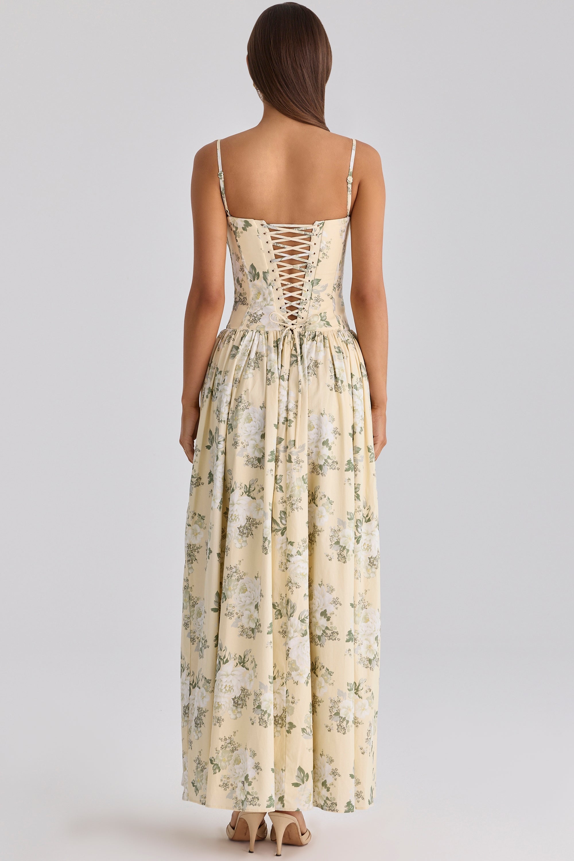 Rona Lemon Floral Print Cotton Maxi Dress