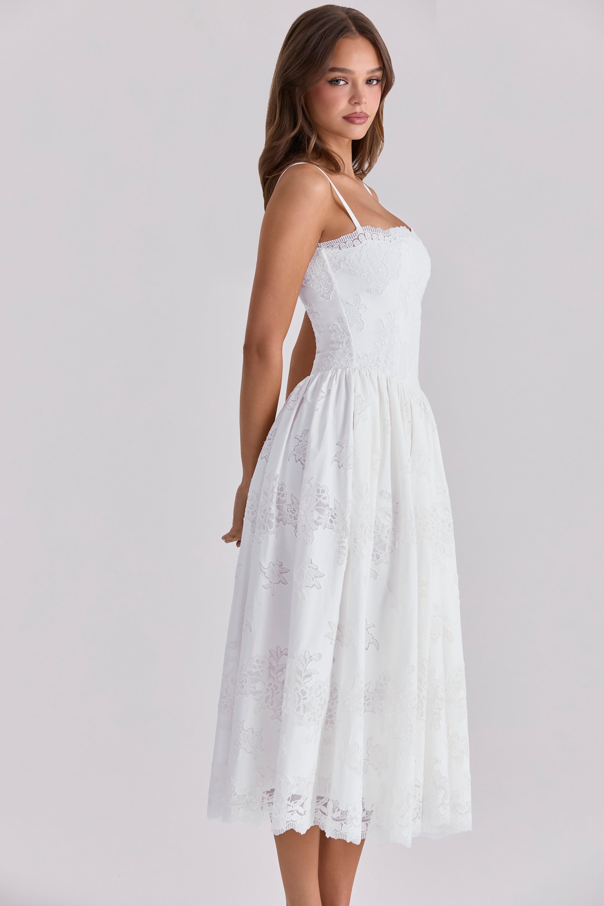 Chloe White Custom Lace + Cotton Midi Sundress