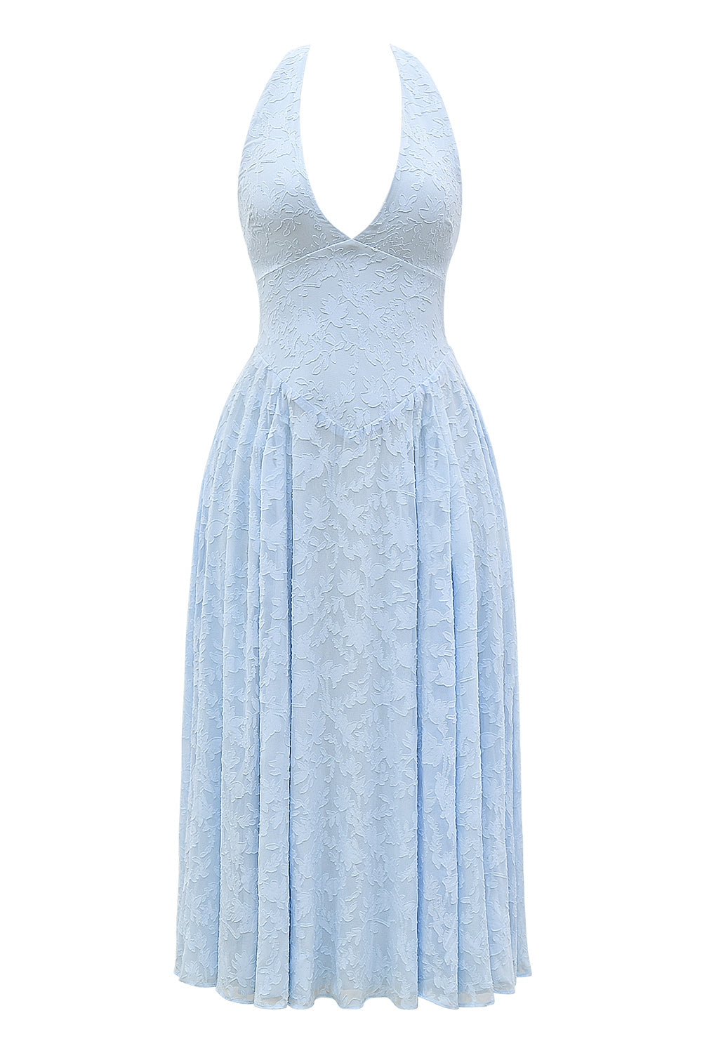 Arietta Bluebell Floral Jacquard Halter Midi Dress