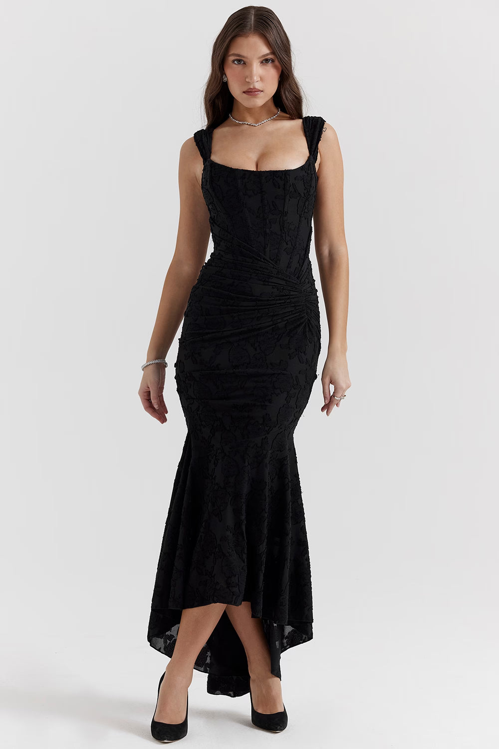 Cesca Black Floral Maxi Dress