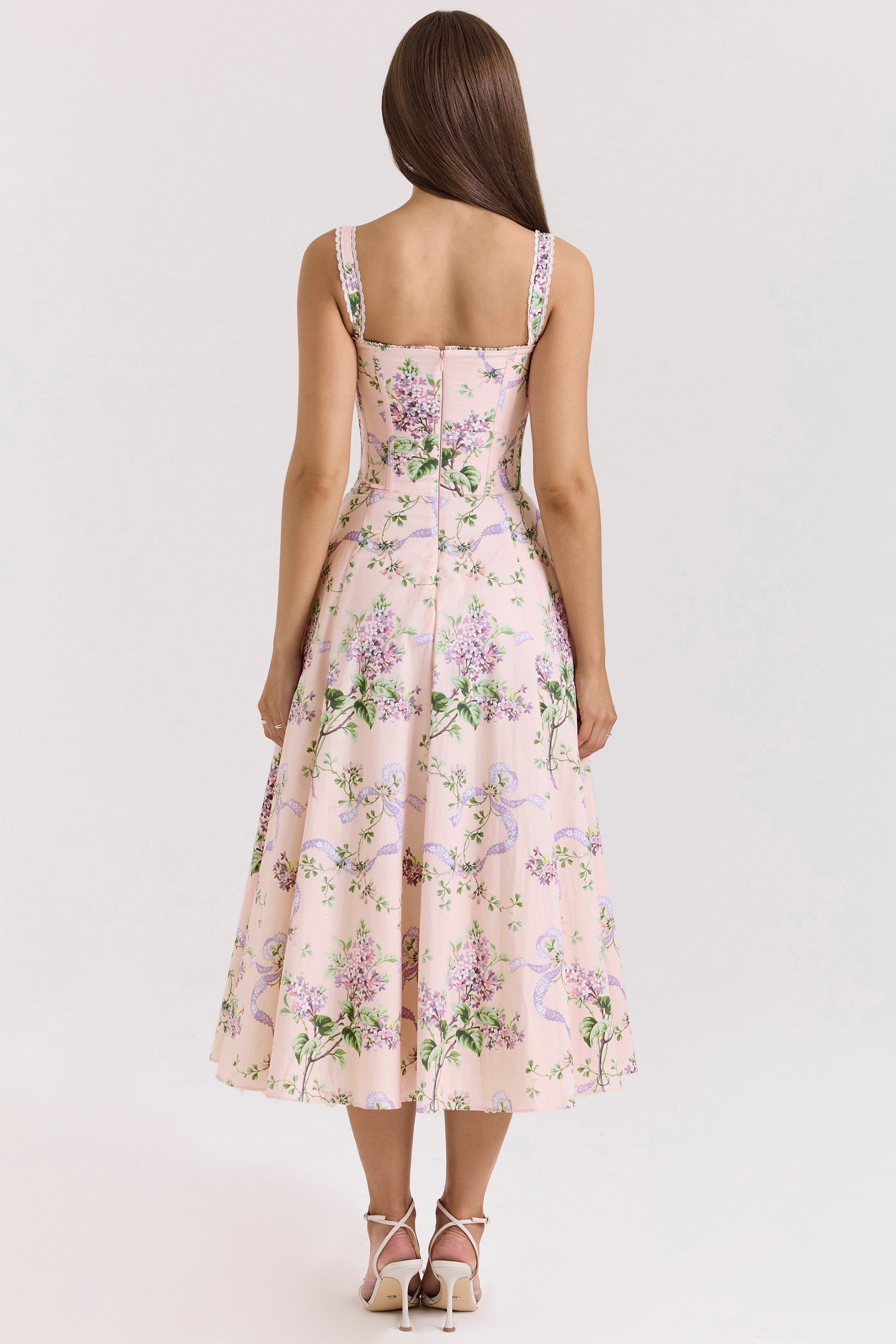 Rosalee Pink Floral Corset Midi Dress