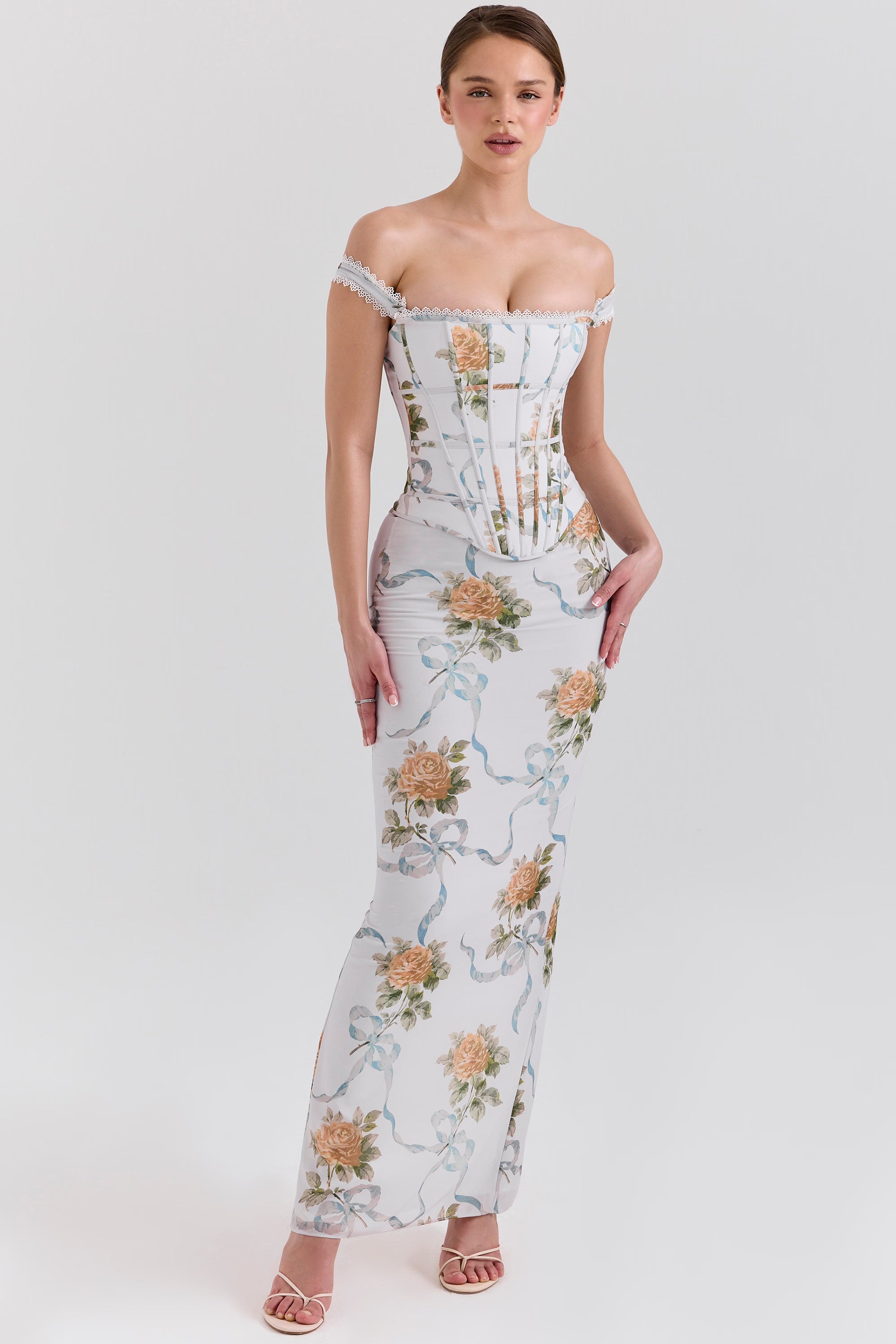 Isis Soft blue vintage floral print long dress