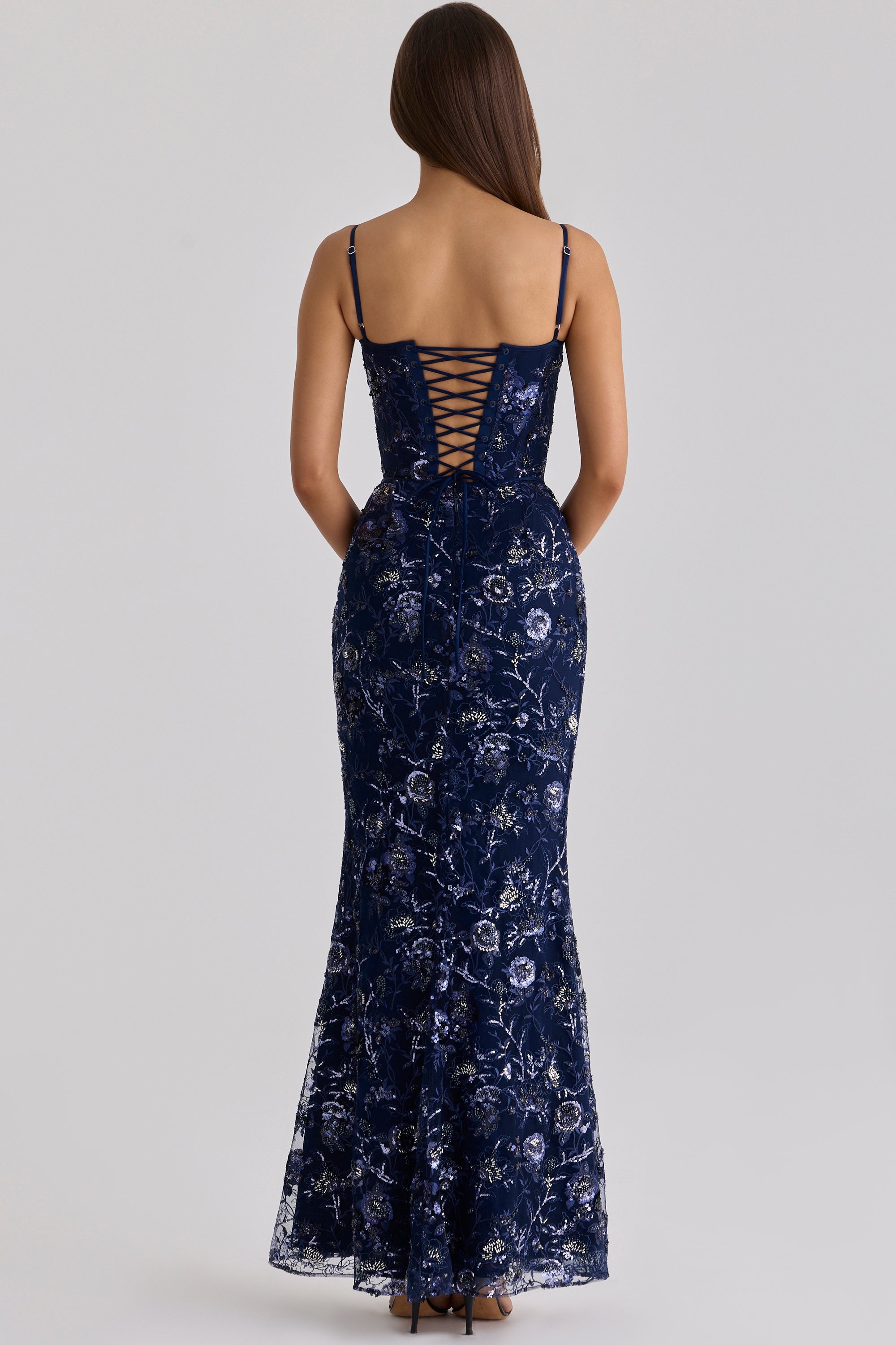Naima Navy Hand Beaded Embellished Corset Maxi Dress