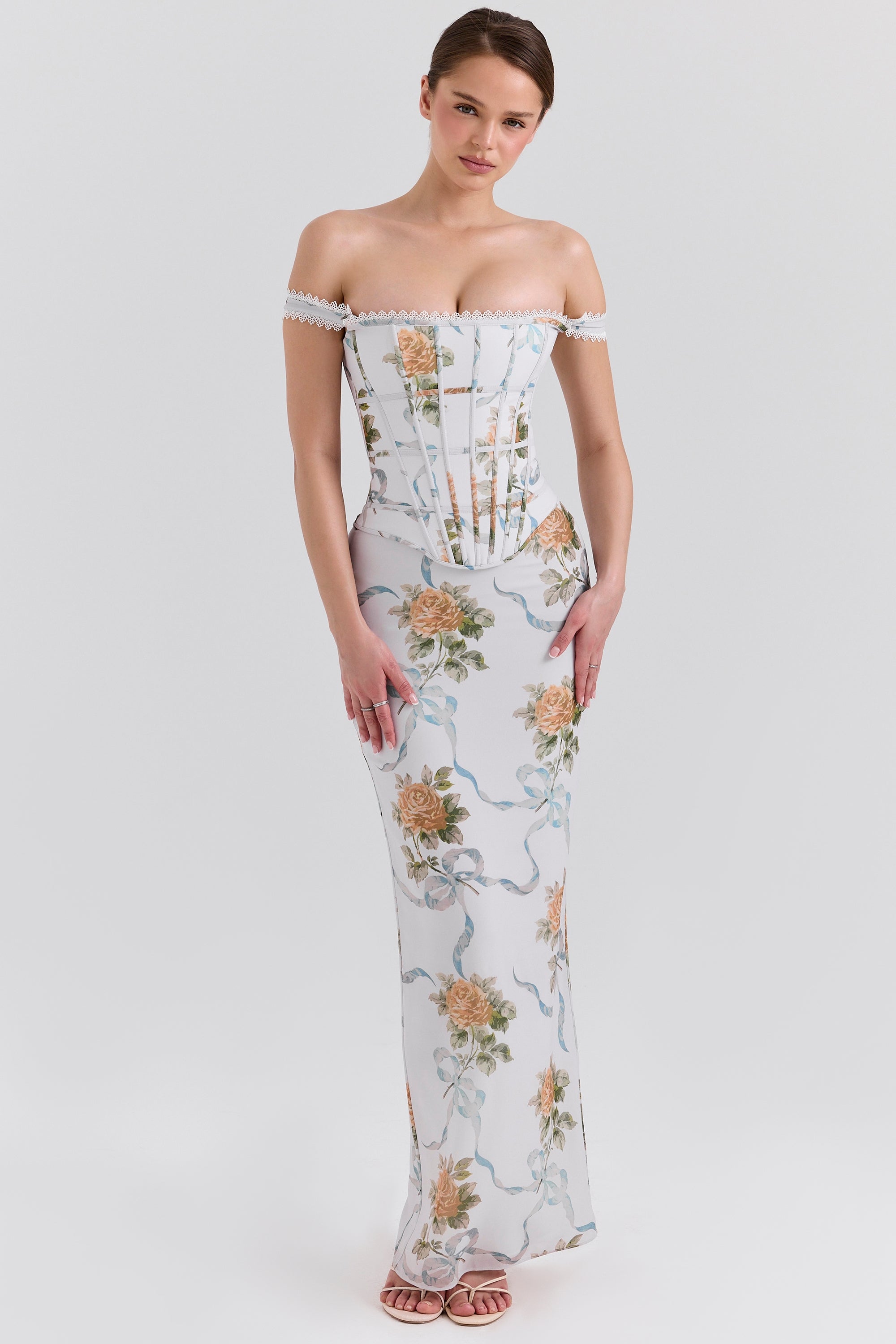 Isis Soft blue vintage floral print long dress