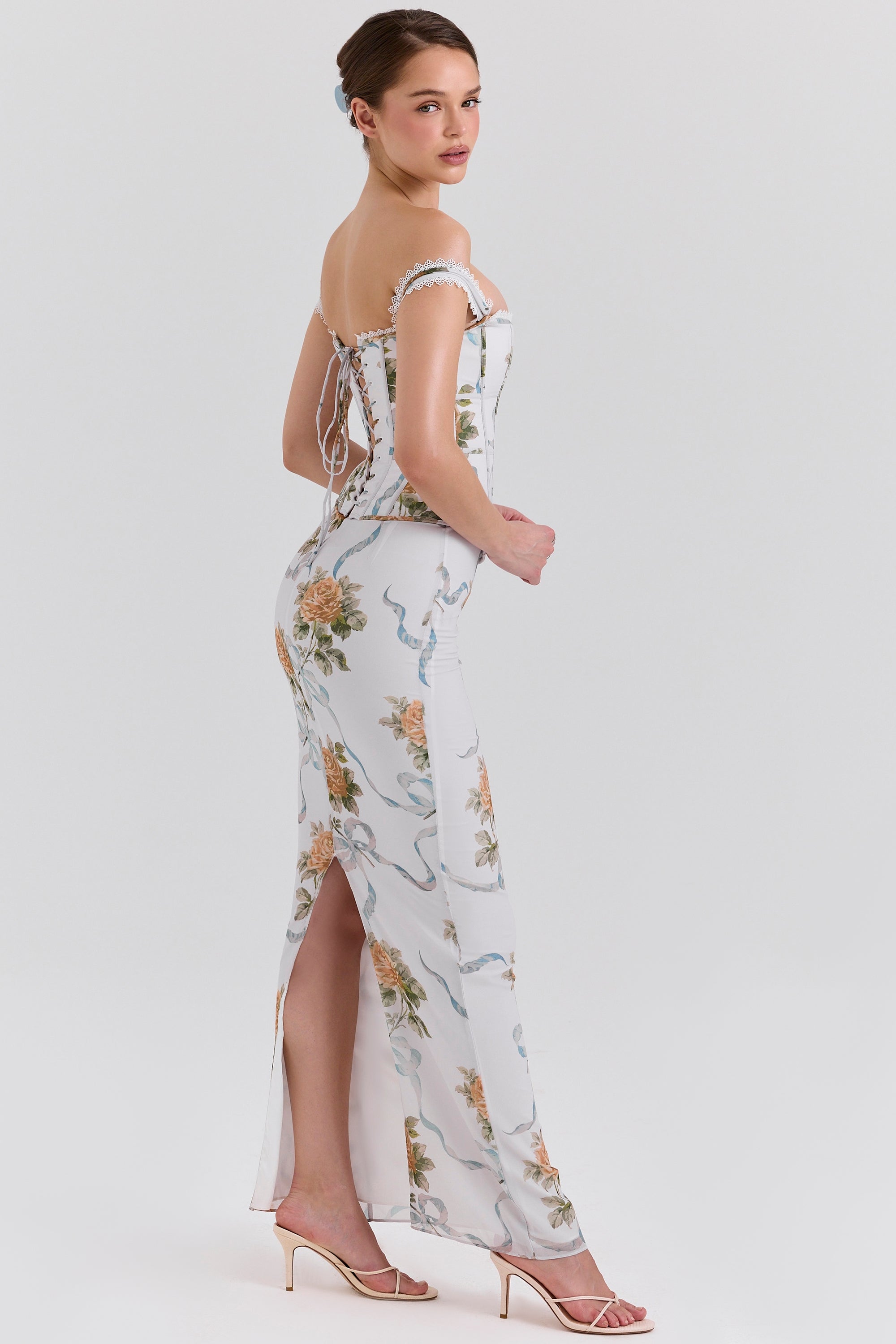 Isis Soft blue vintage floral print long dress