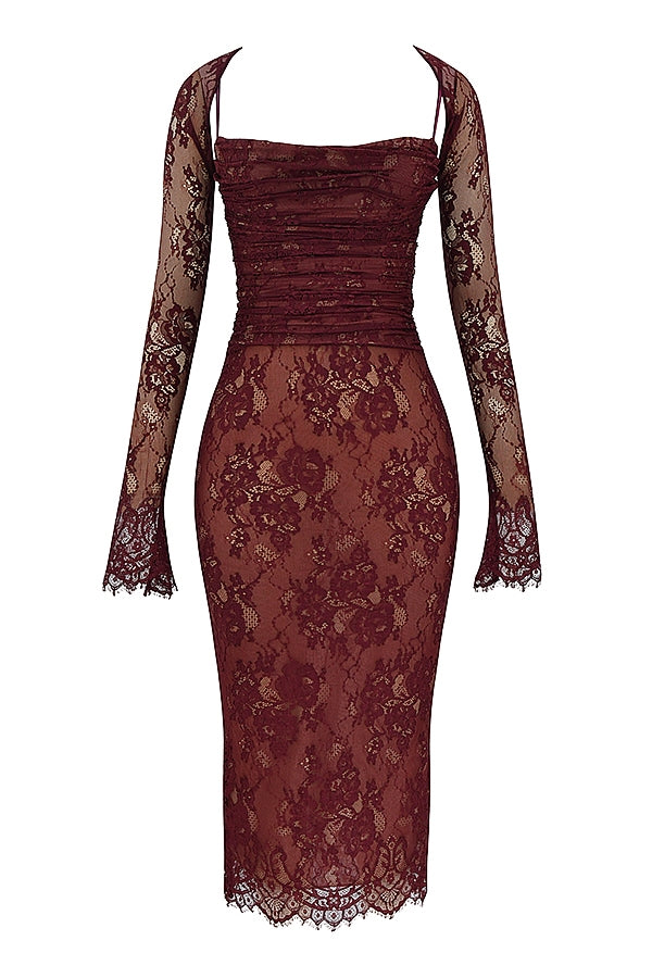 Gaia Claret Lace Midi Dress