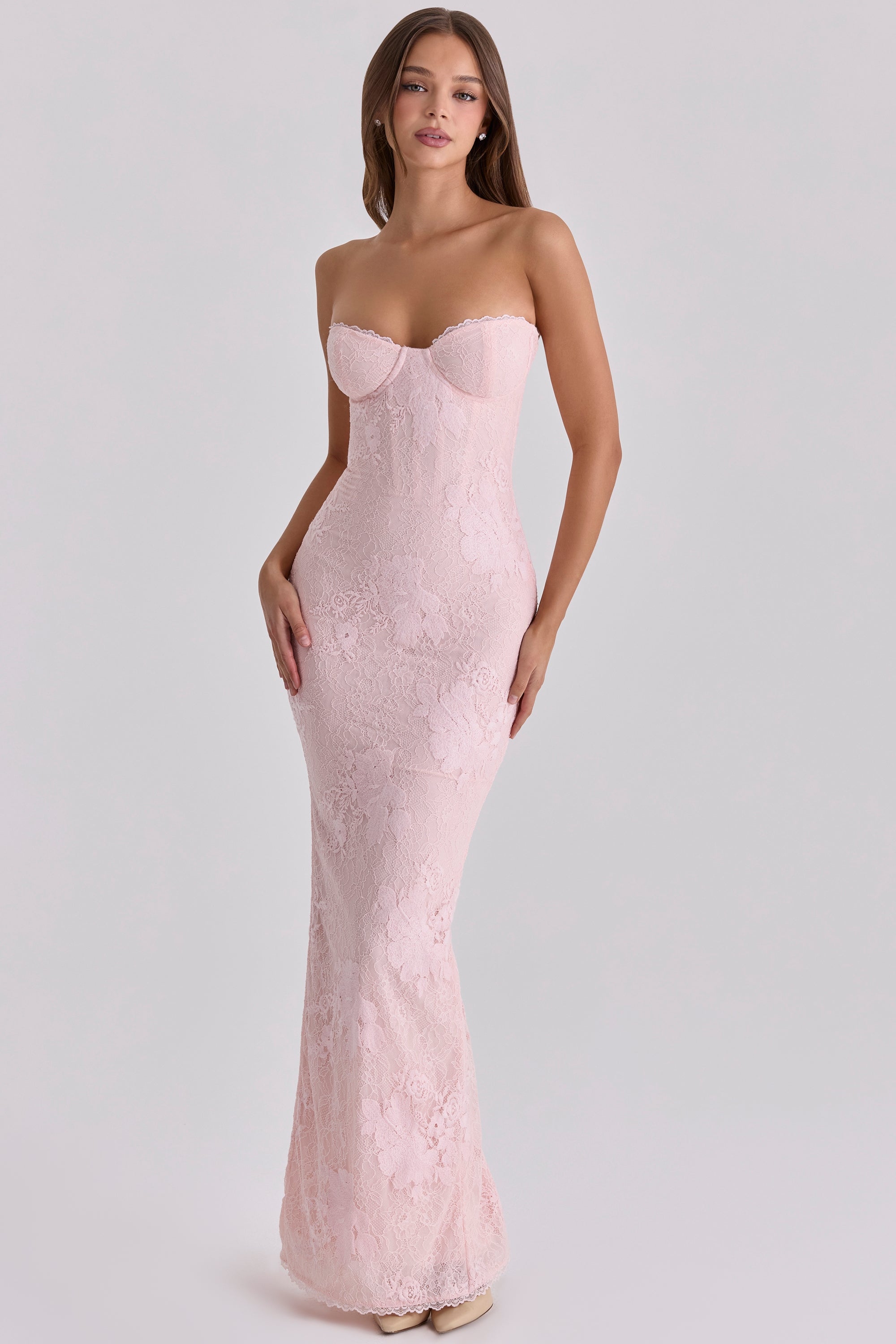 Lucienne Pink Lace Maxi Dress