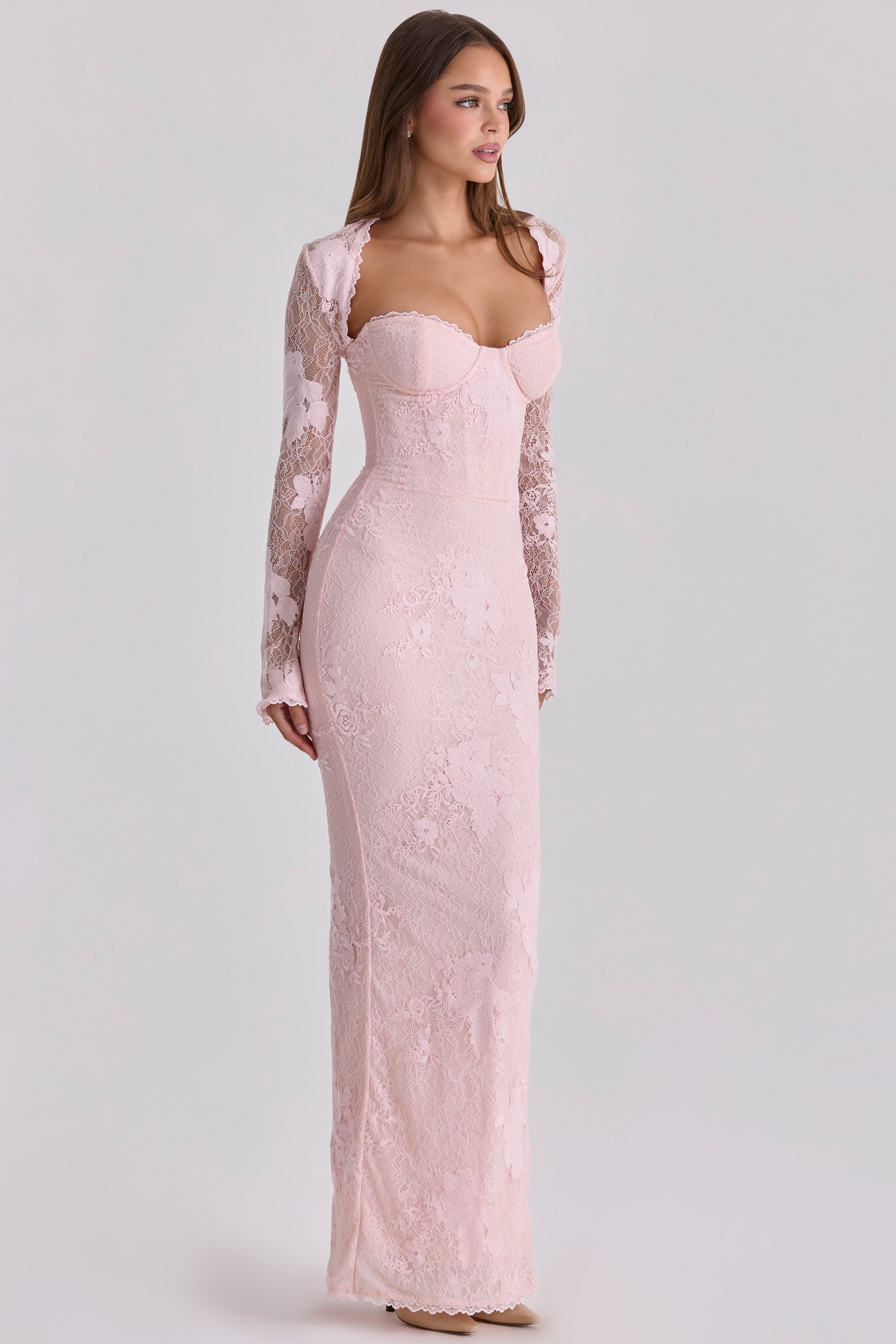 Lucienne Pink Lace Maxi Dress