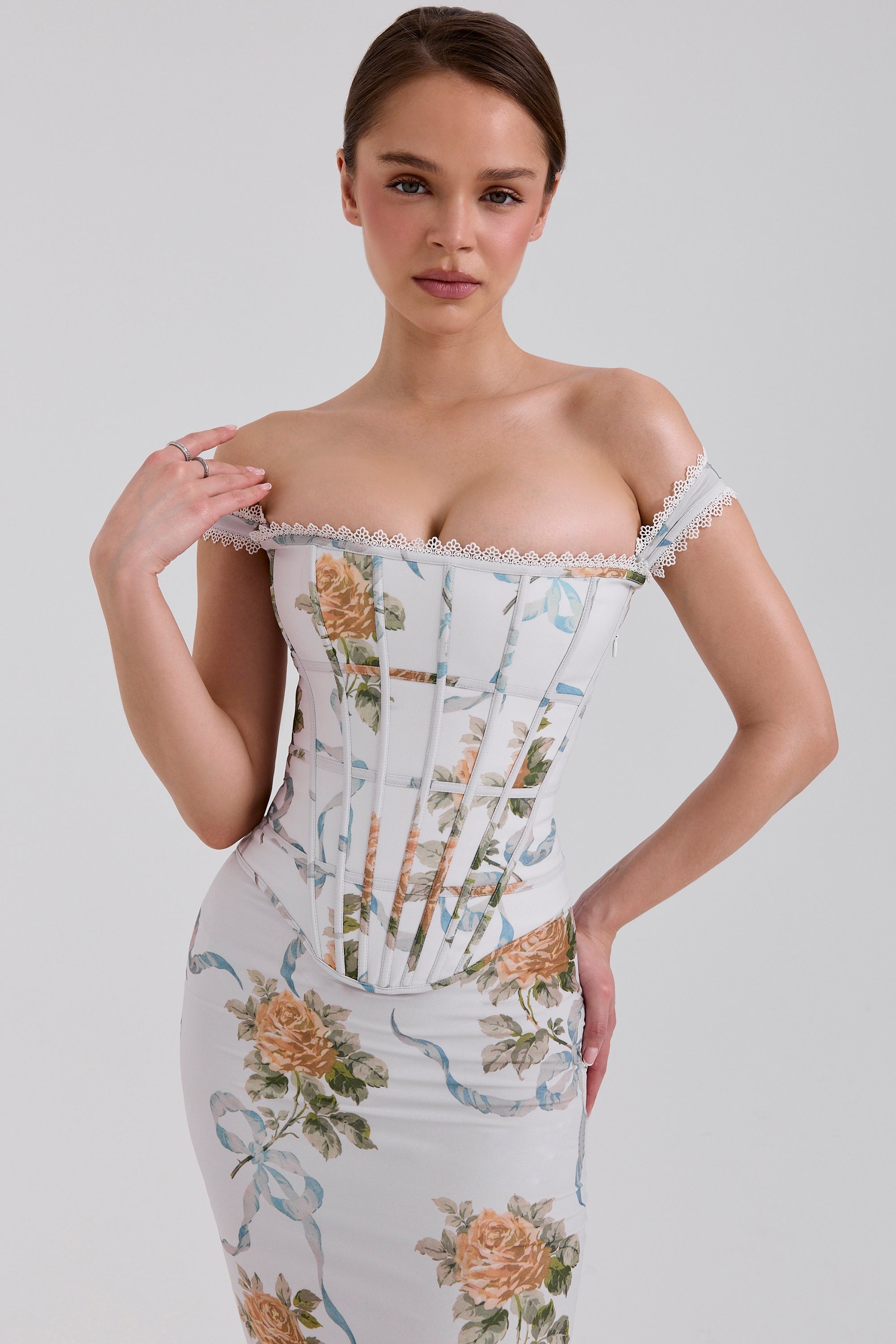 Isis Soft blue vintage floral print long dress