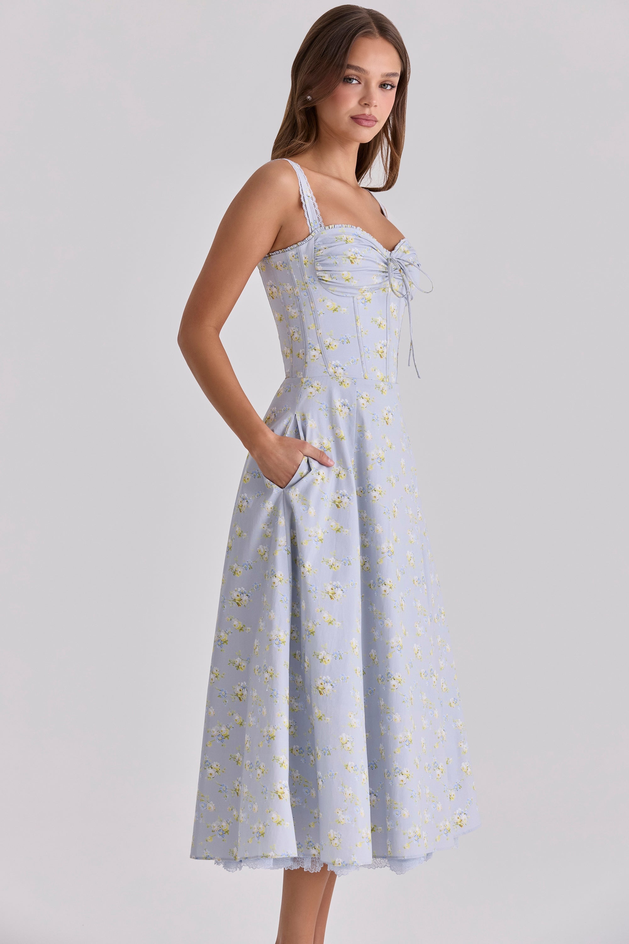 Rosalee Blue Wildflower Floral Print Midi Dress