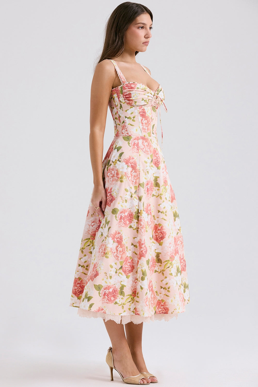 Rosalee Pink Peony Print Cotton Bustier Sundress