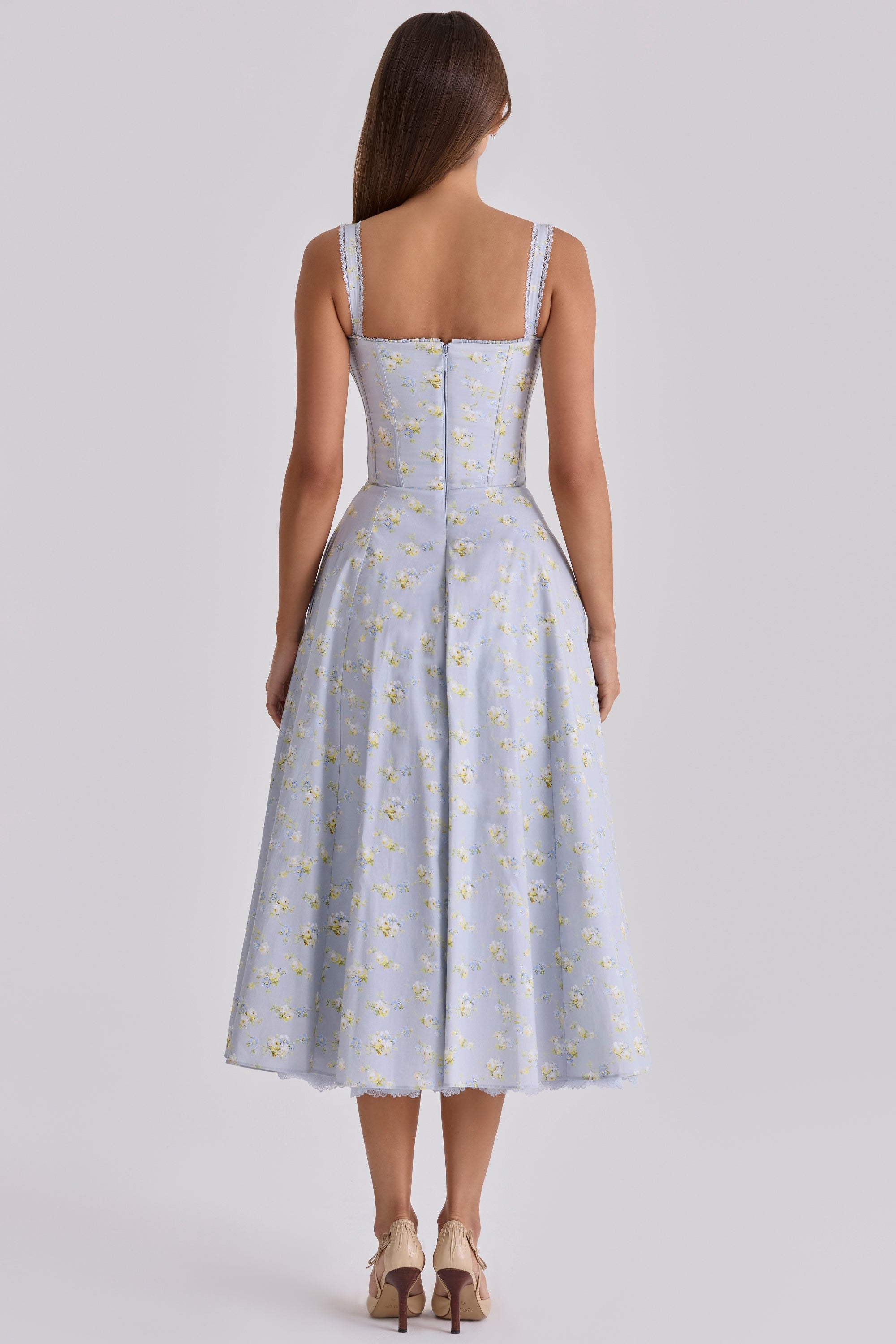 Rosalee Blue Wildflower Floral Print Midi Dress