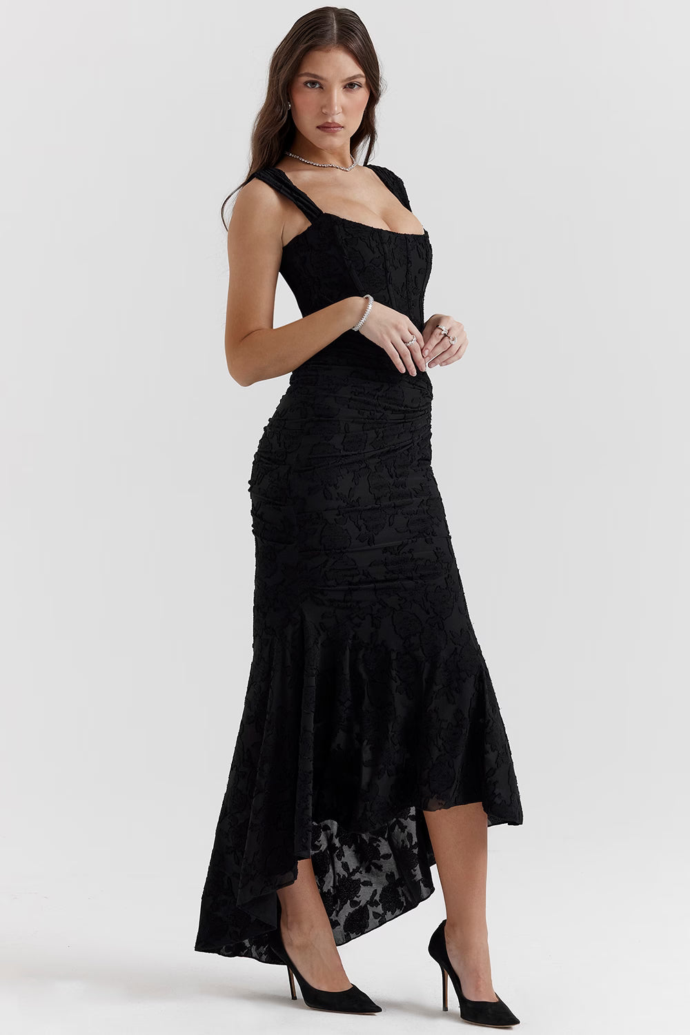 Cesca Black Floral Maxi Dress