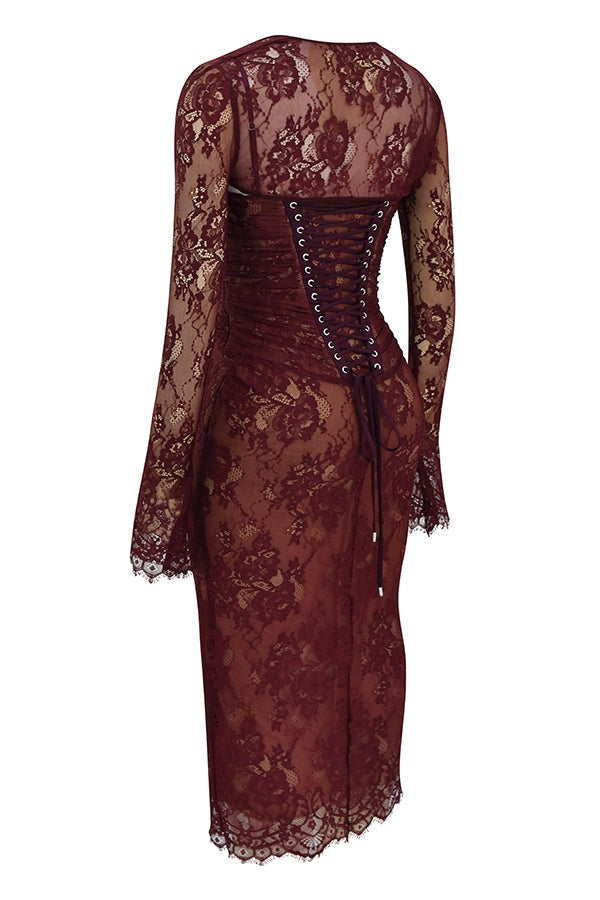 Gaia Claret Lace Midi Dress