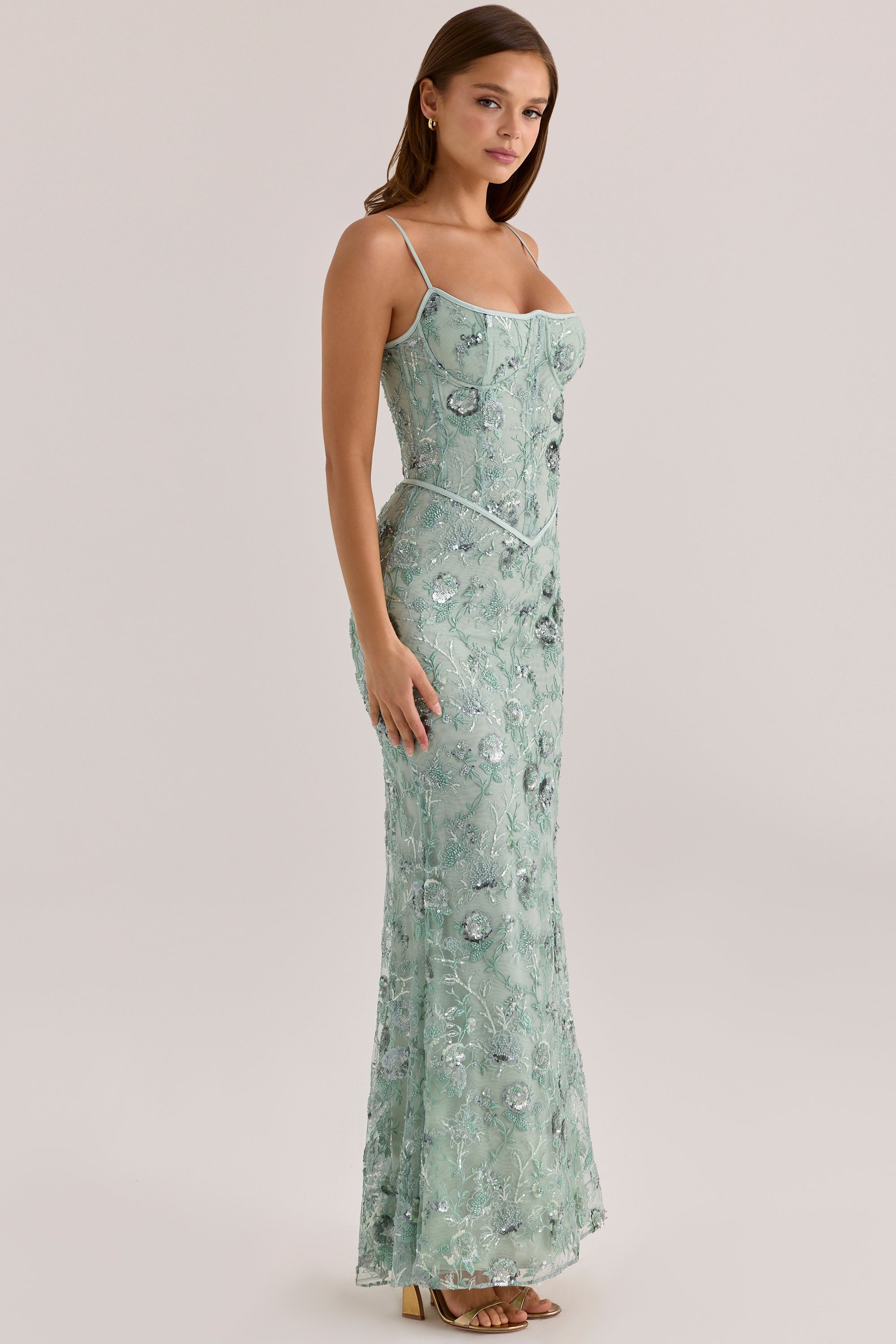 Naima Jade Hand Beaded Embellished Corset Maxi Dress