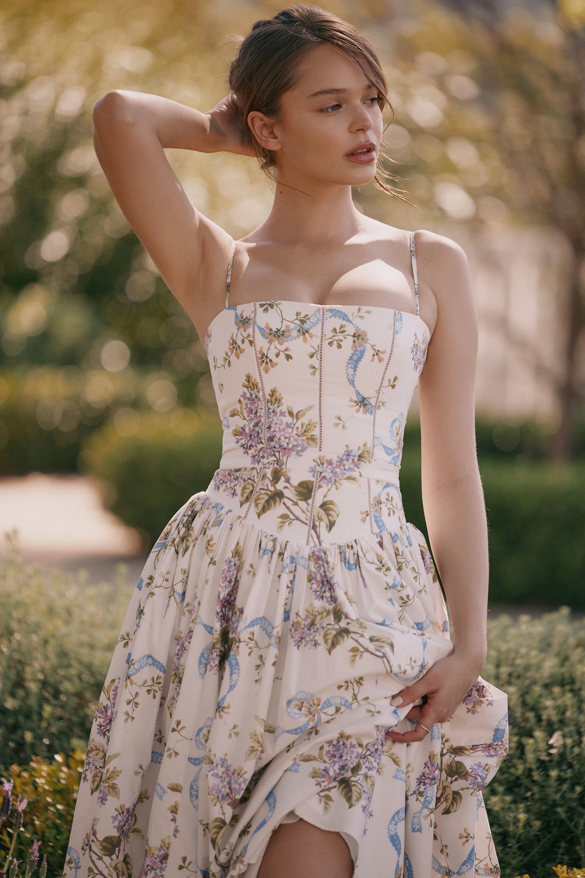 Ysabella Off White Vintage Ribbon Print Cotton Midi Sundress