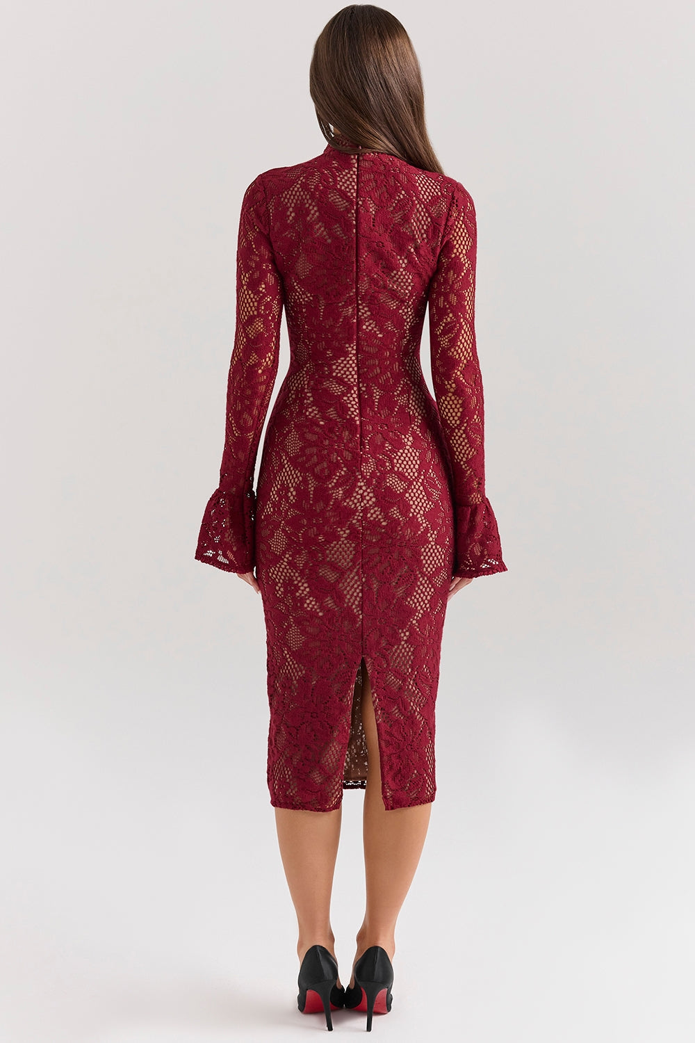 Pierette Berry Lace Midi Dress