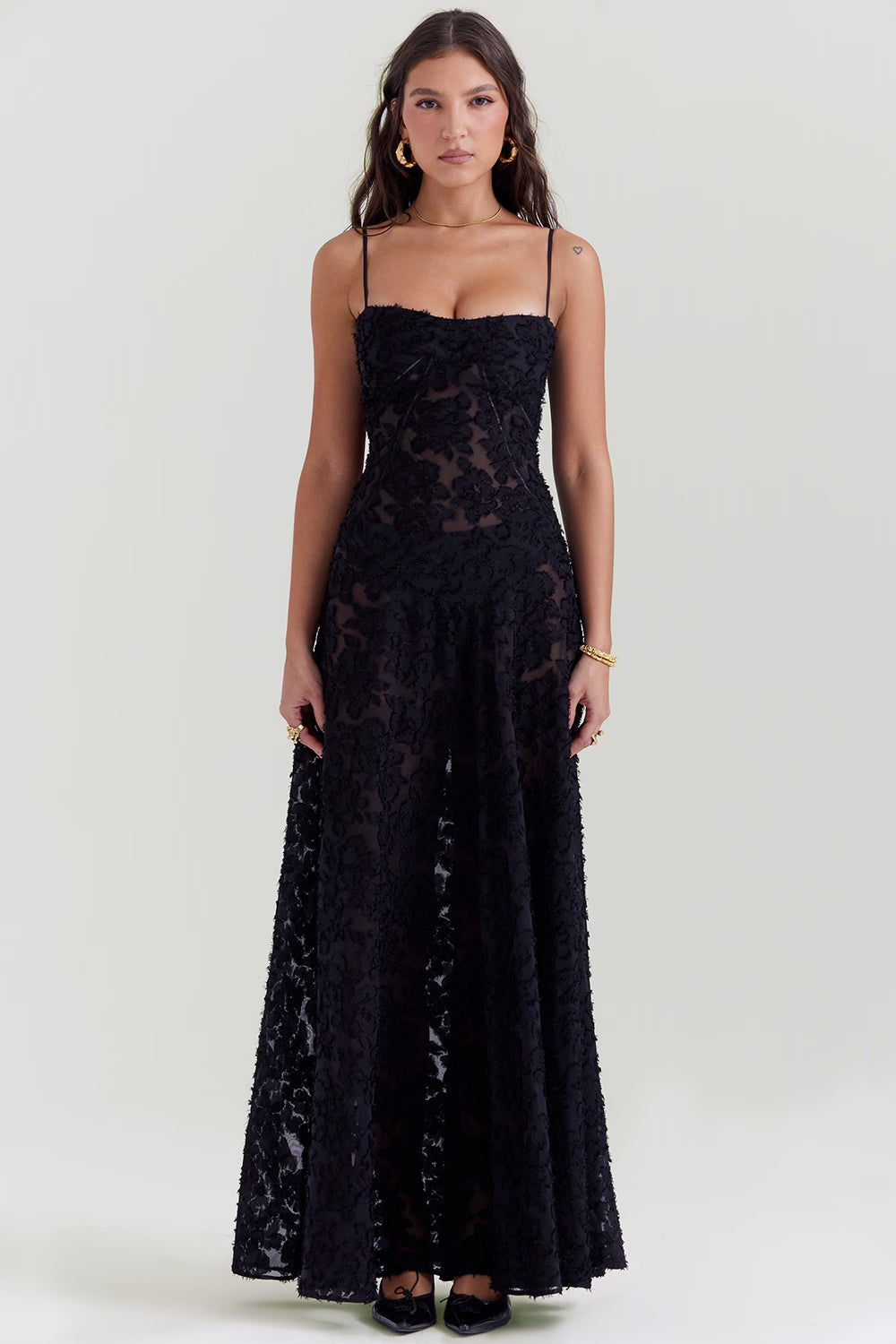 Seren Retro black printed long dress