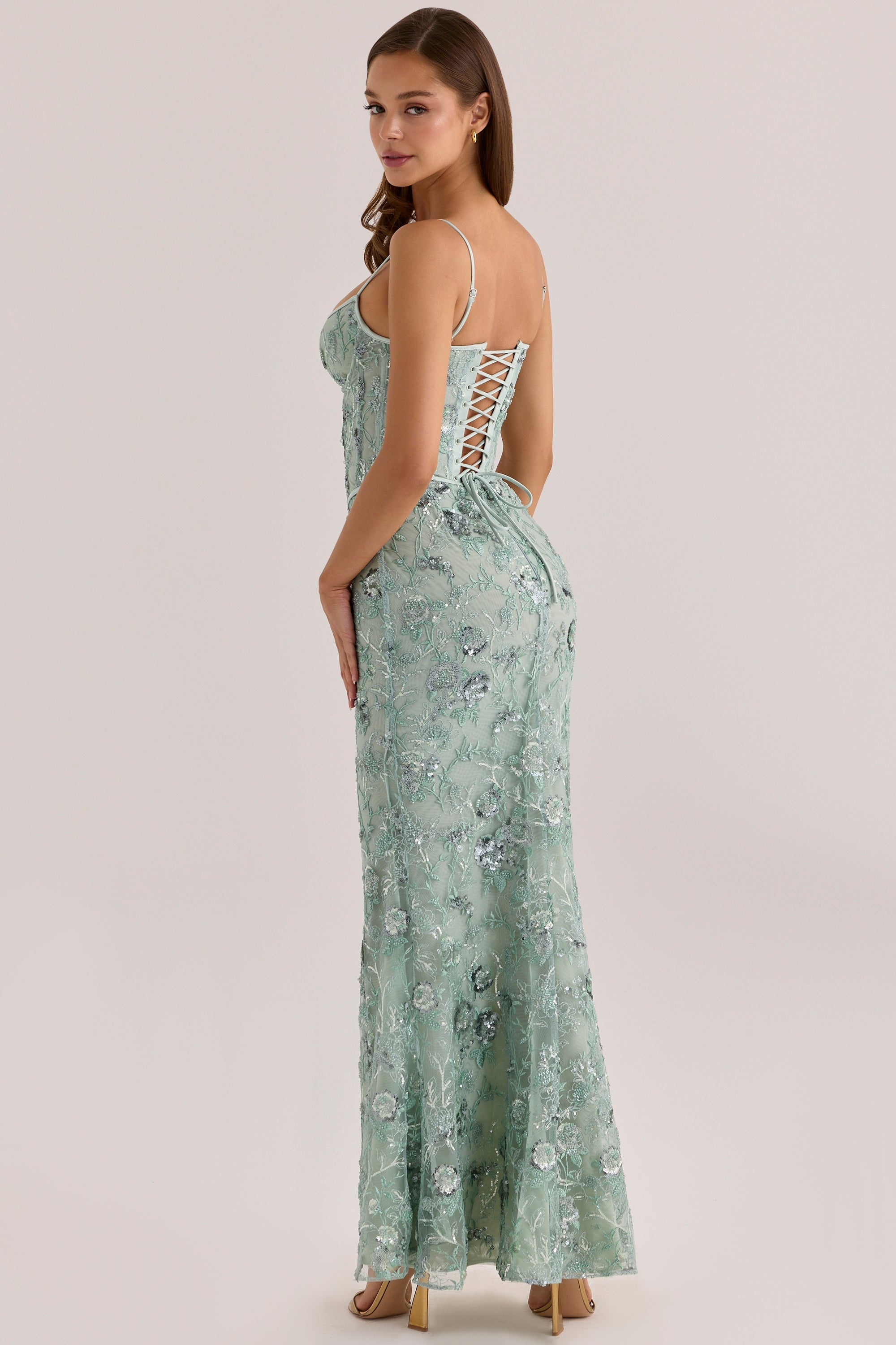 Naima Jade Hand Beaded Embellished Corset Maxi Dress