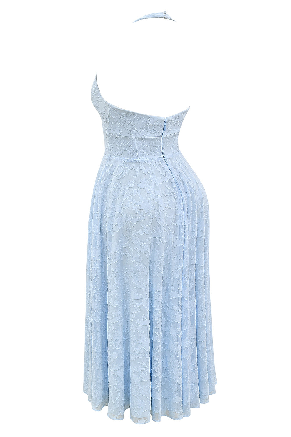 Arietta Bluebell Floral Jacquard Halter Midi Dress