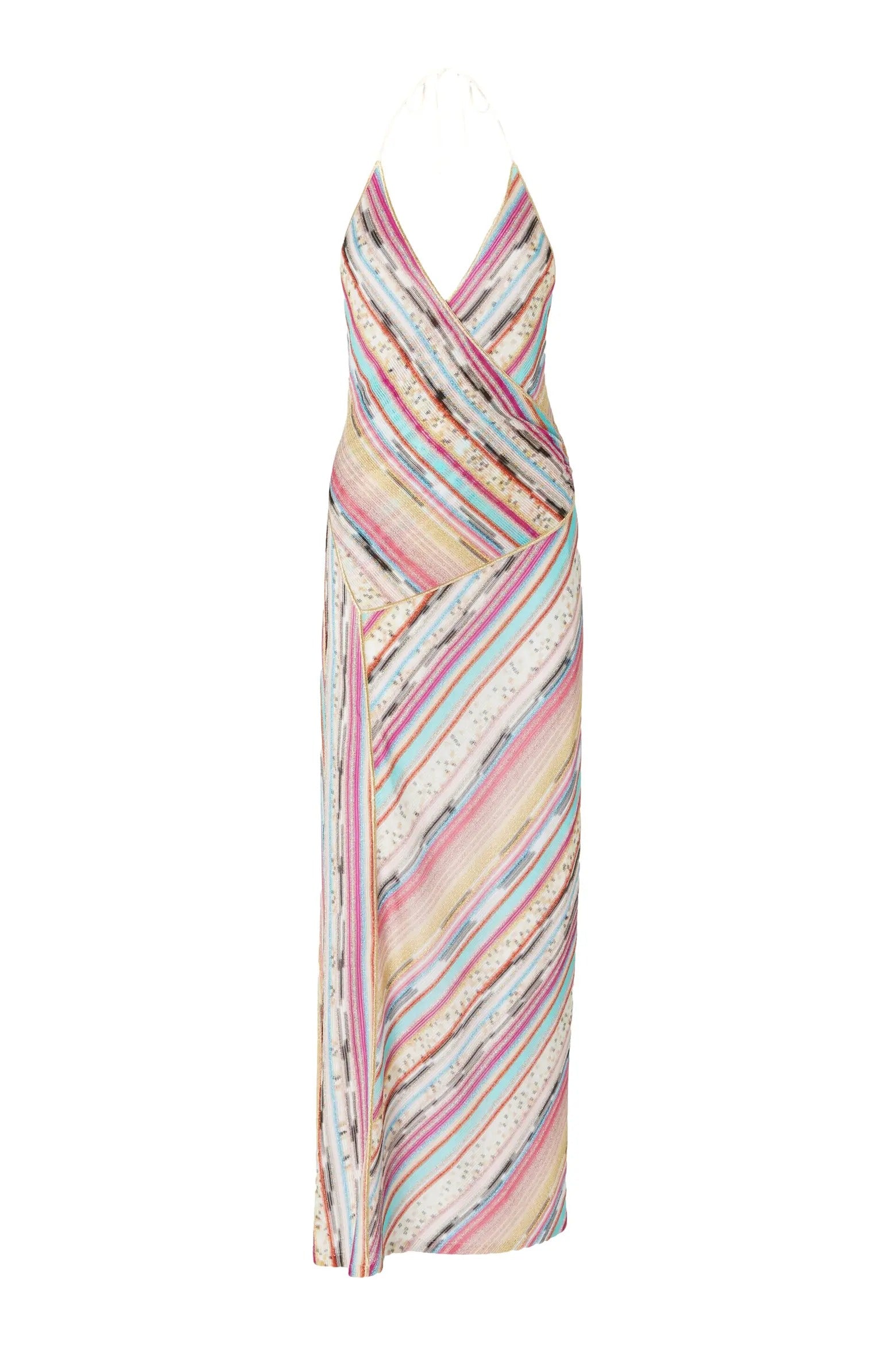 Long dress in lamé slub viscose with slit