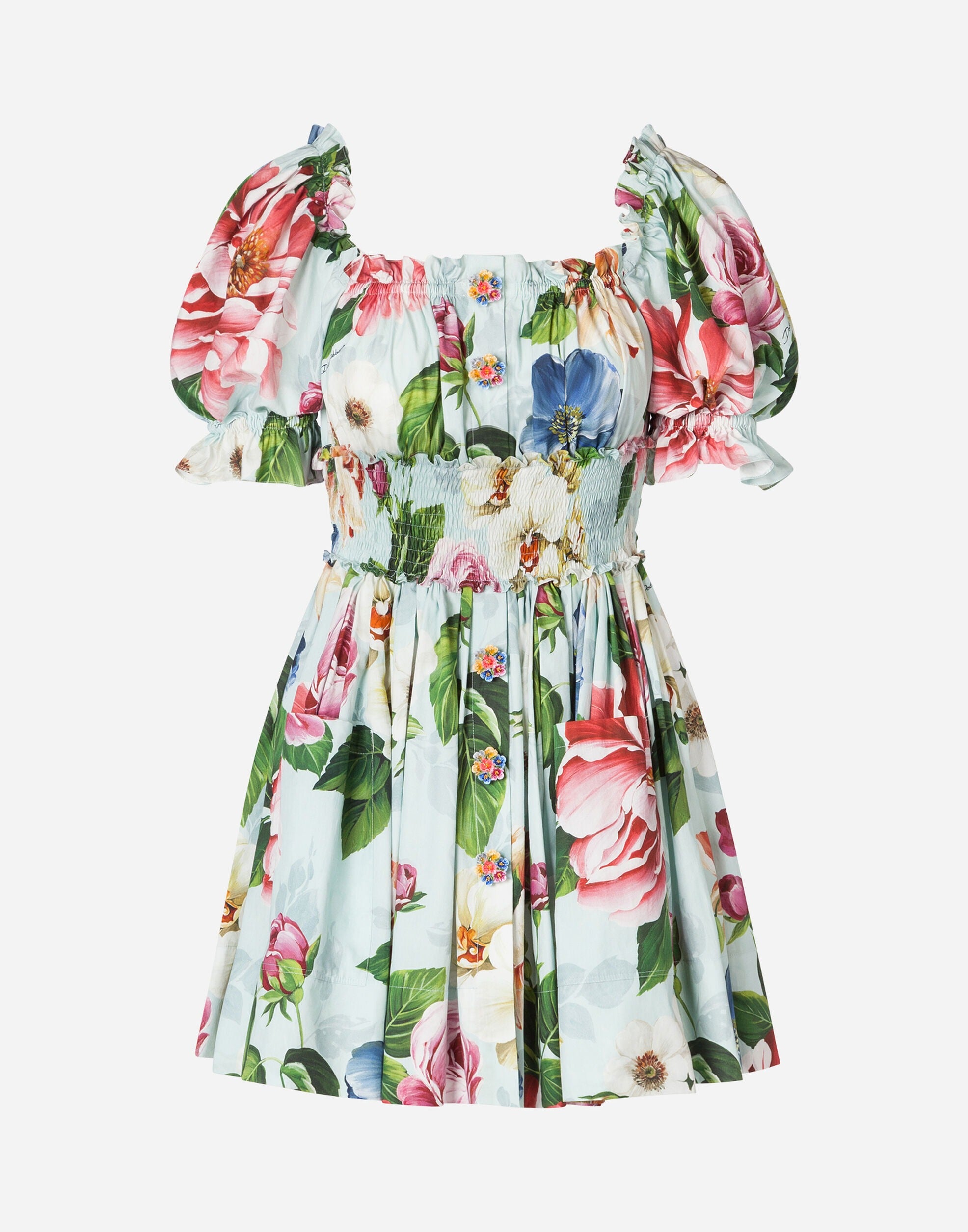 SHORT FLORAL-PRINT POPLIN DRESS