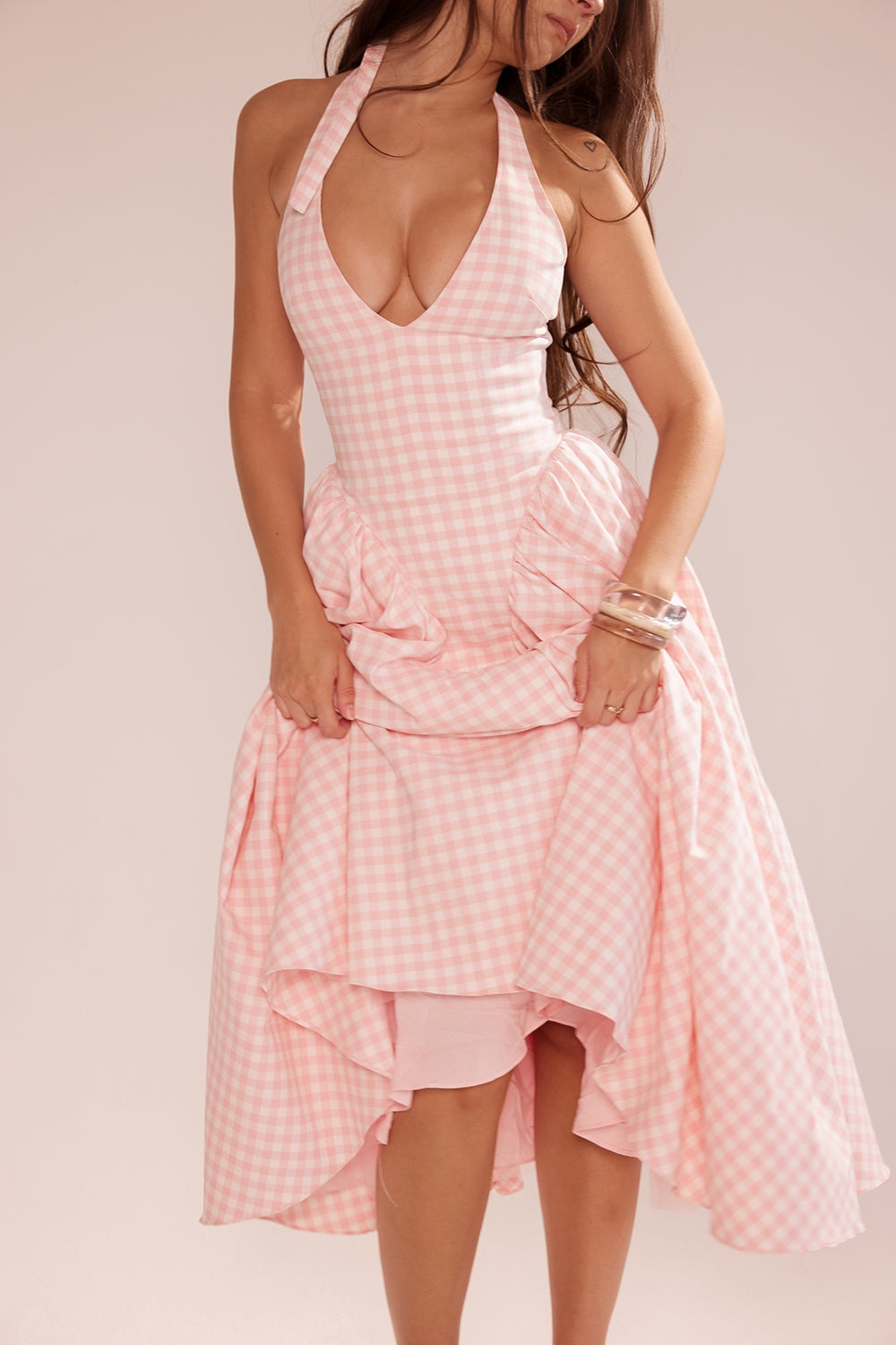 Marilyn strawberry shortcake gingham halter midi sundress