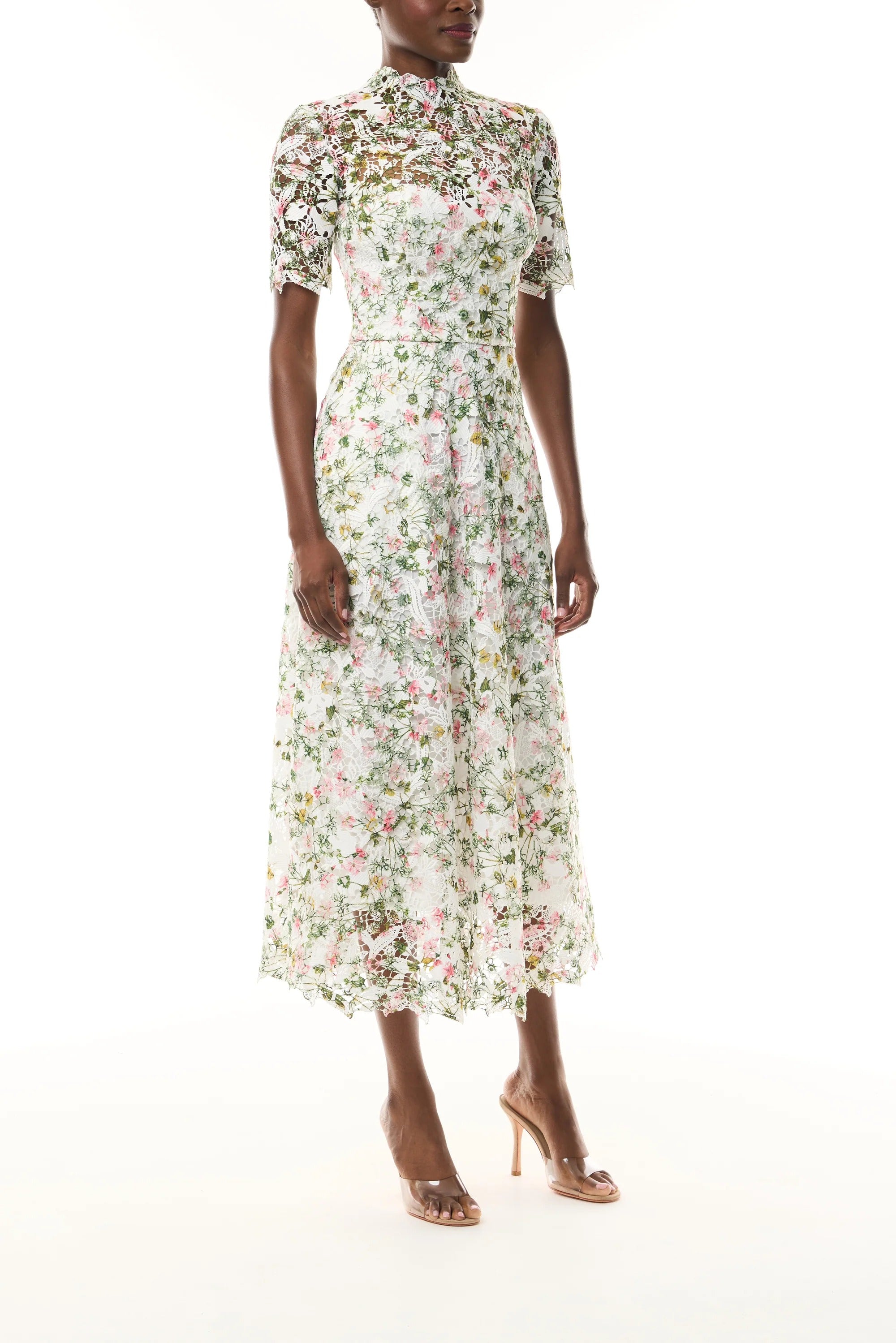 Short Sleeve Floral Lace Dress