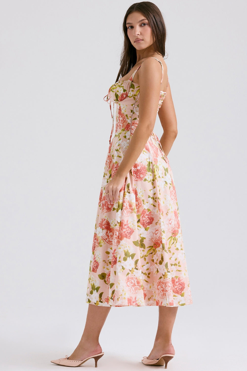 Carmen pink peony print cotton bustier sundress