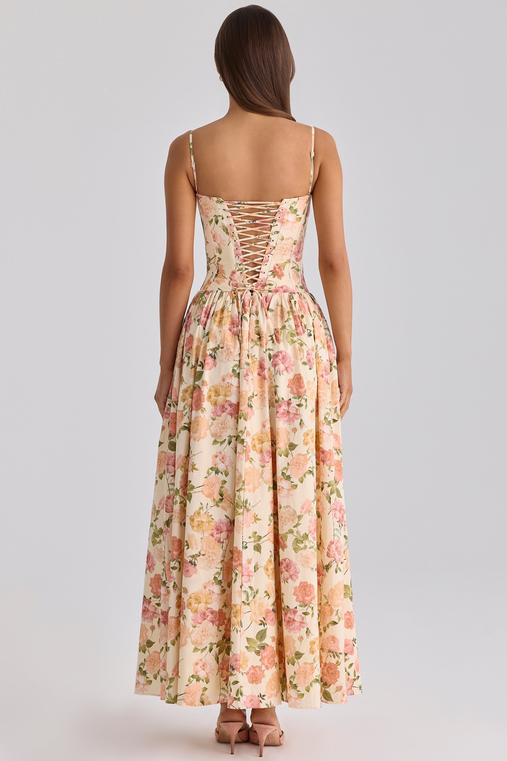 Rona Warm Rose Print Cotton Maxi Dress