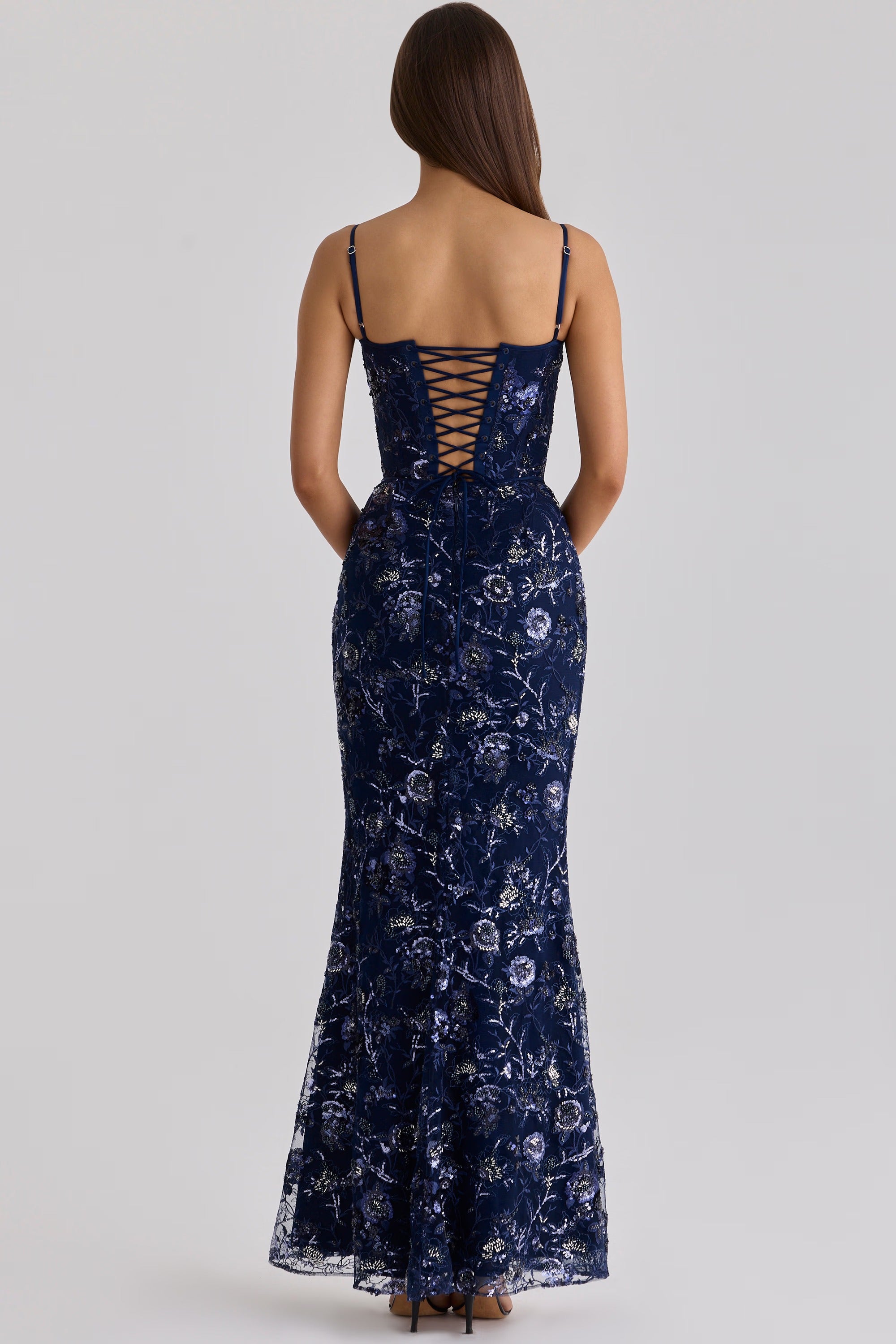 Naima navy hand beaded embellished corset maxi dress