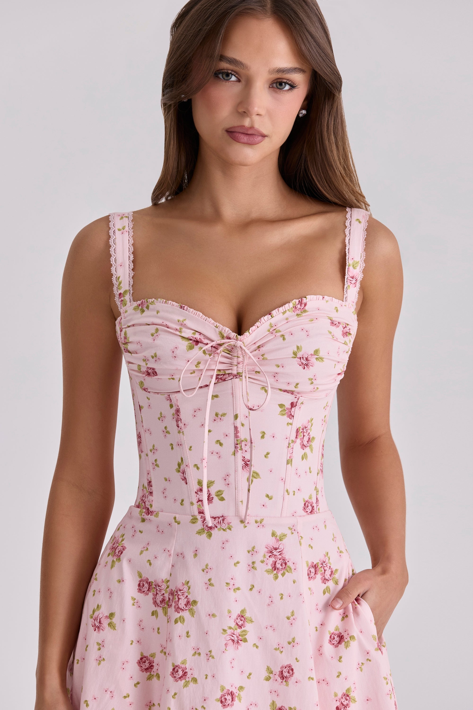 Rosalee vintage rose pink floral print midi dress