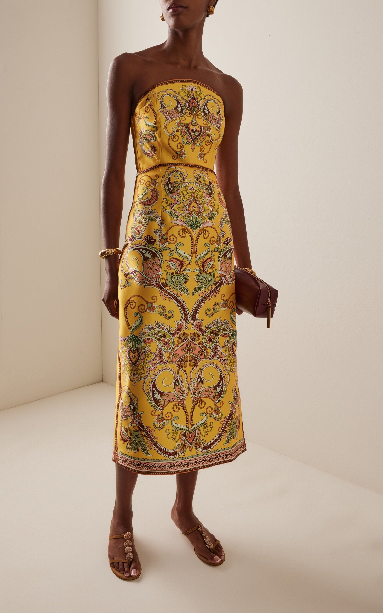 Marion Strapless Printed Twill Midi Dress